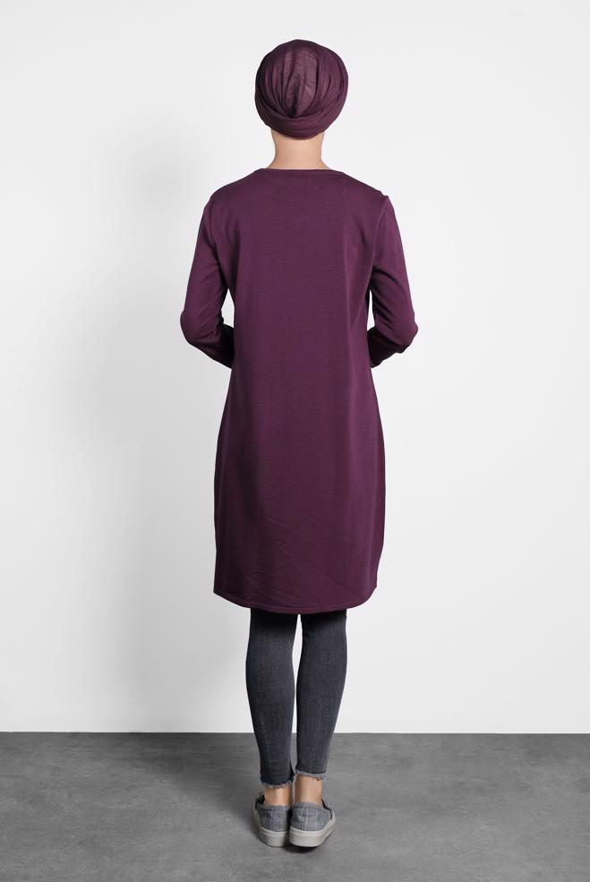 Tesettür giyim MÜRDÜM FİLE DETAYLI TRİKO TUNİK 40009