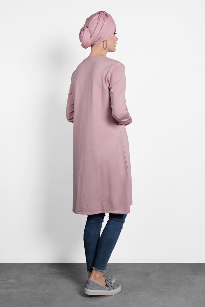 Tesettür giyim PUDRA FİLE DETAYLI TRİKO TUNİK 40009