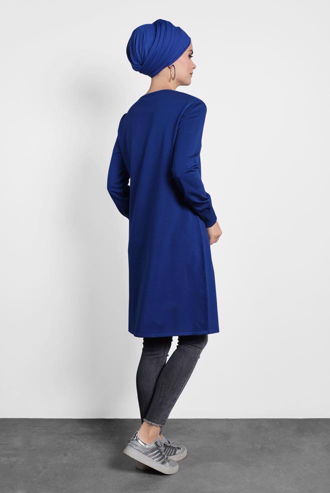 Tesettür giyim LACİVERT FİLE DETAYLI TRİKO TUNİK 40009