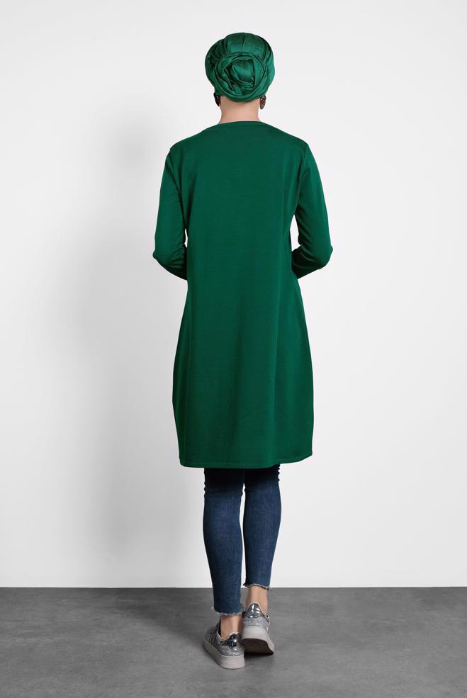 Tesettür giyim YEŞİL FİLE DETAYLI TRİKO TUNİK 40009