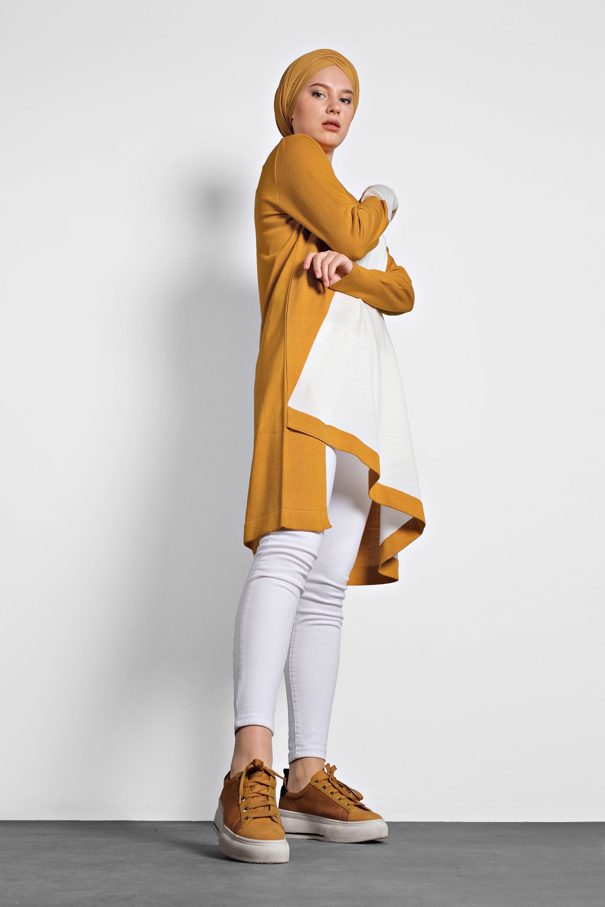 Tesettür giyim SARI ASİMETRİK TRİKO TUNİK 40015 