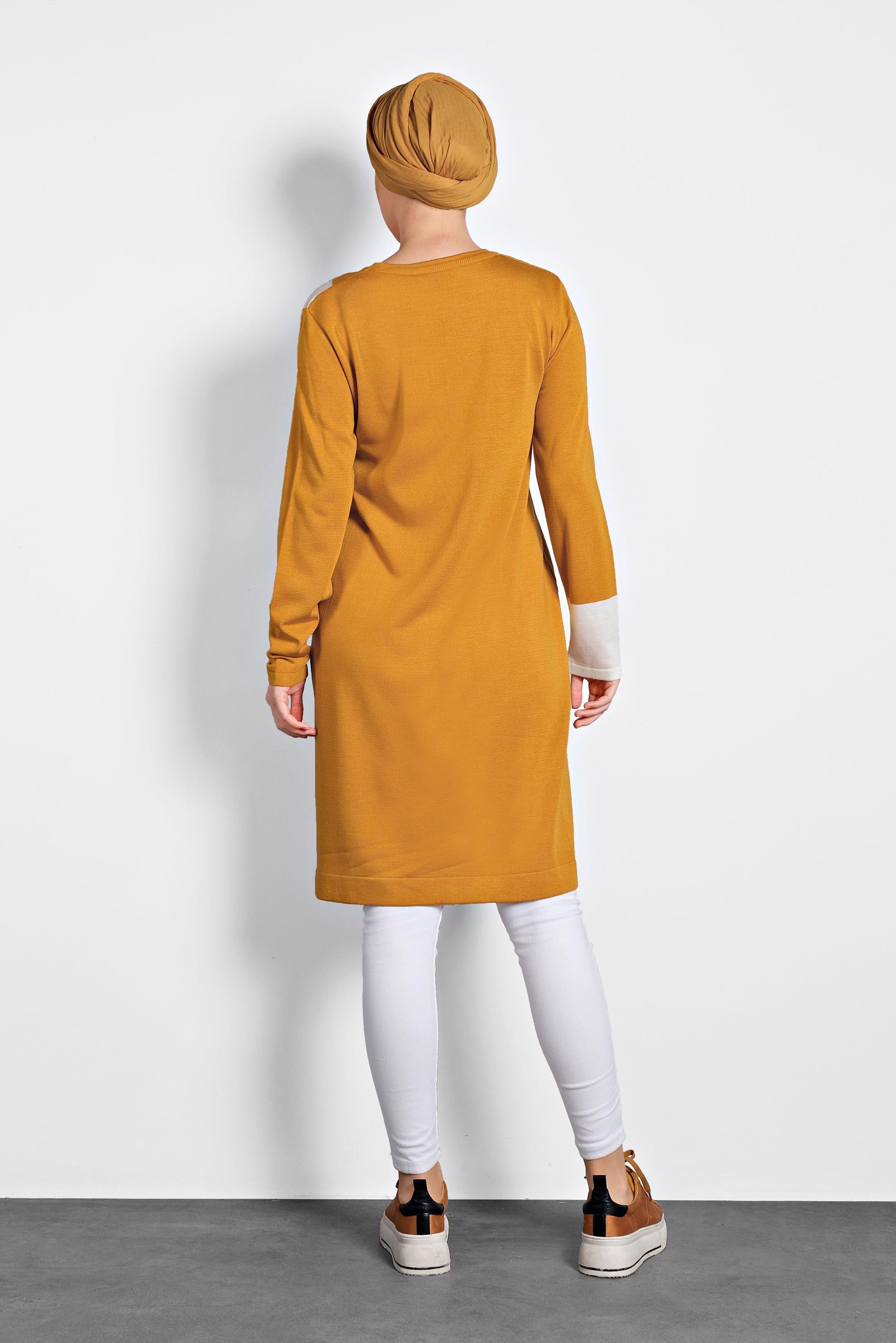 Tesettür giyim SARI ASİMETRİK TRİKO TUNİK 40015 