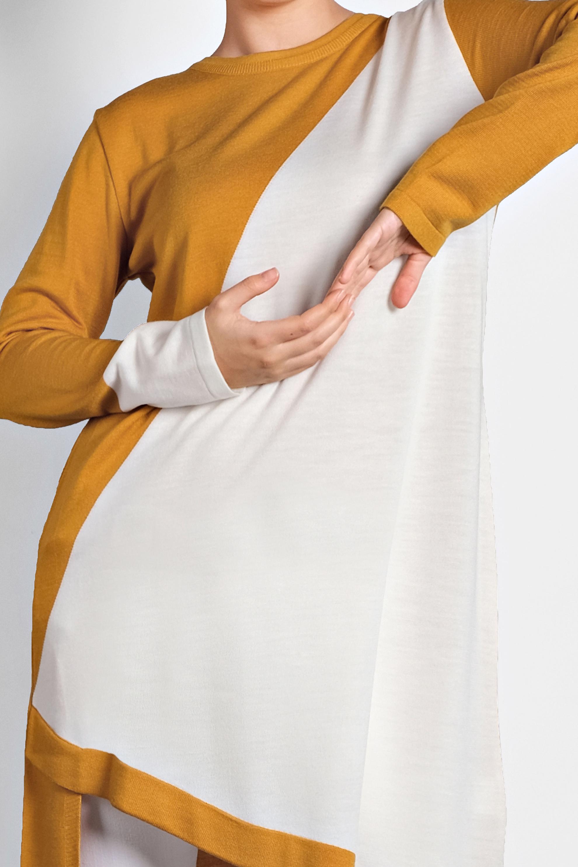 Tesettür giyim SARI ASİMETRİK TRİKO TUNİK 40015 