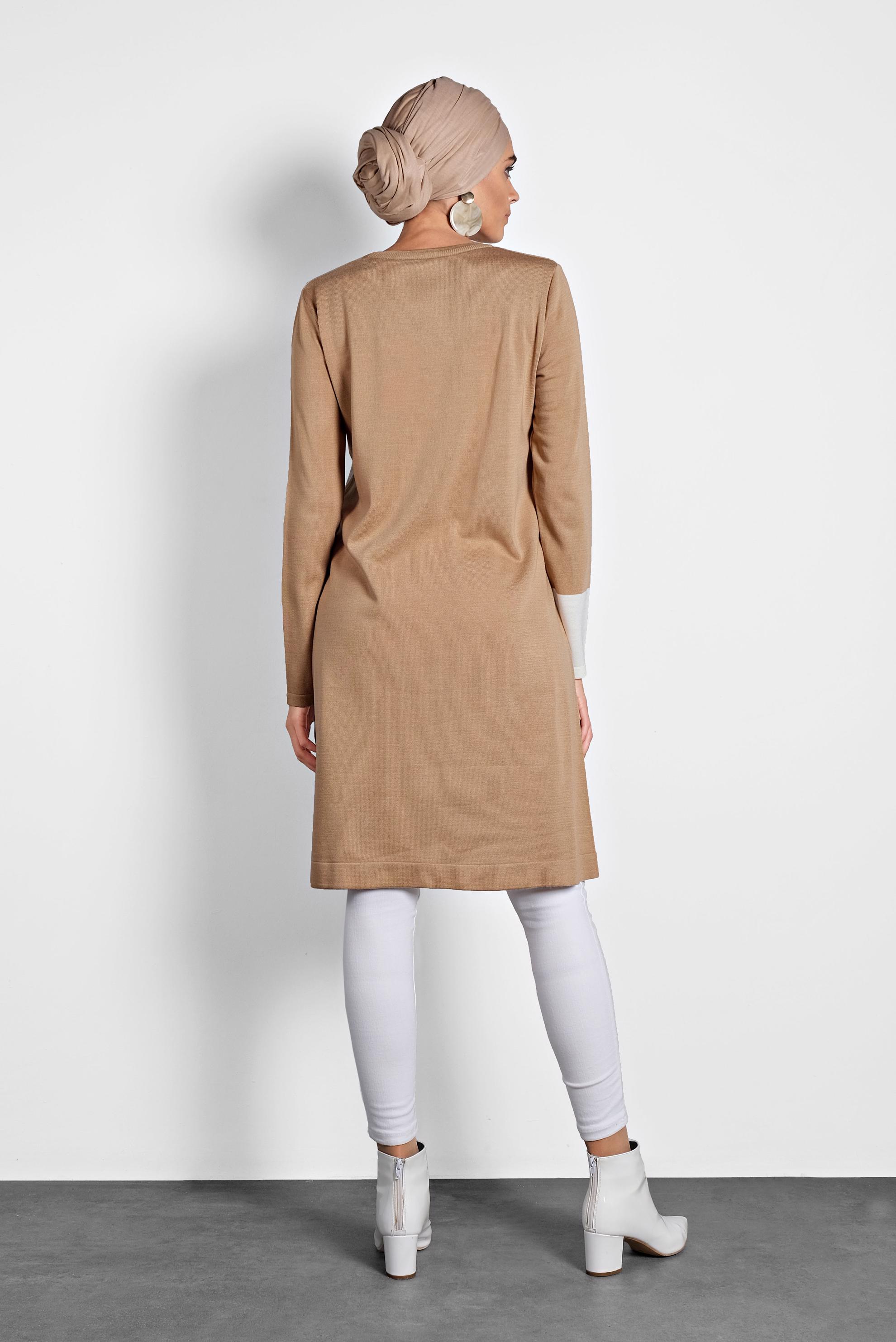 Tesettür giyim KAHVE ASİMETRİK TRİKO TUNİK 40015 