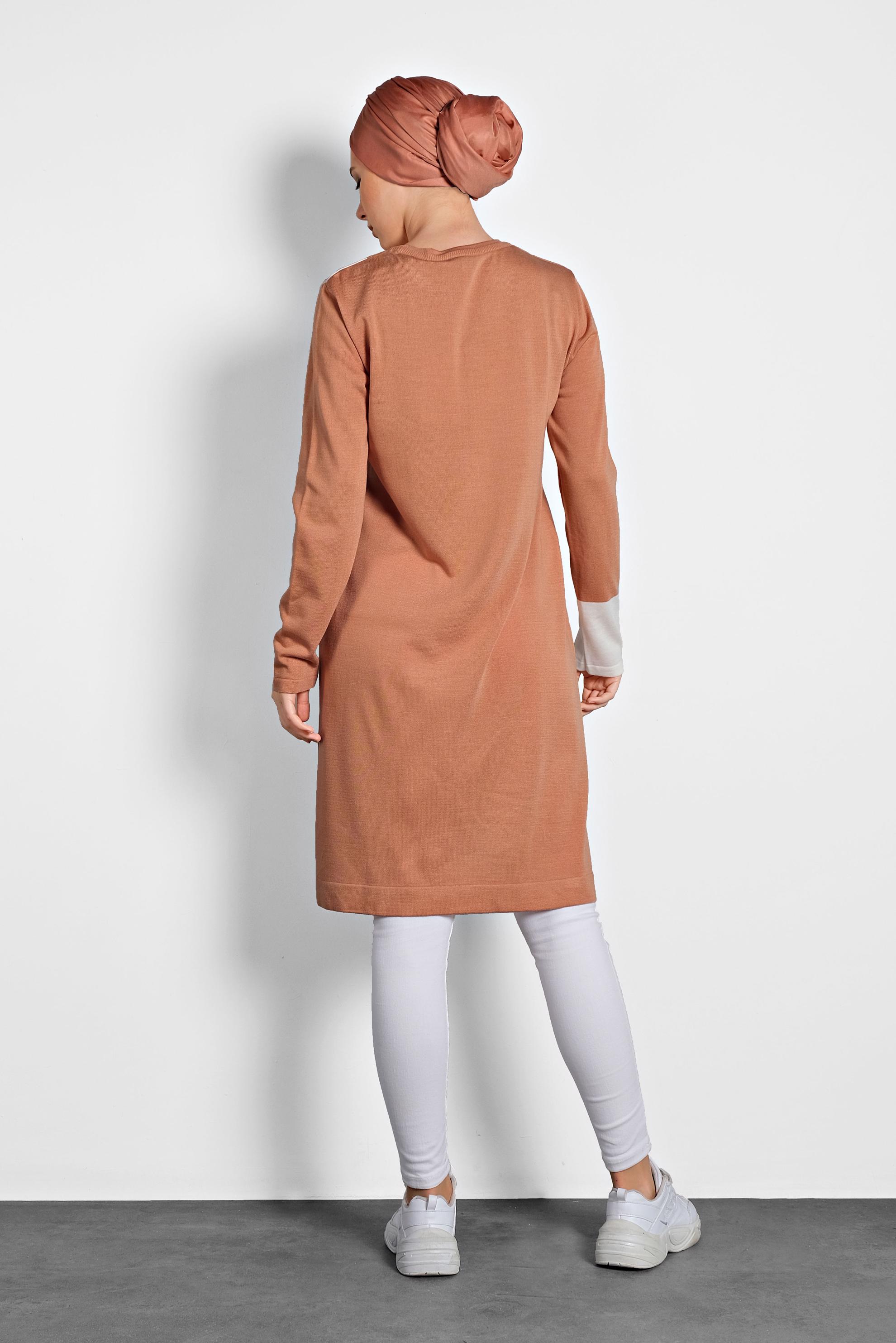 Tesettür giyim PEMBE ASİMETRİK TRİKO TUNİK 40015 