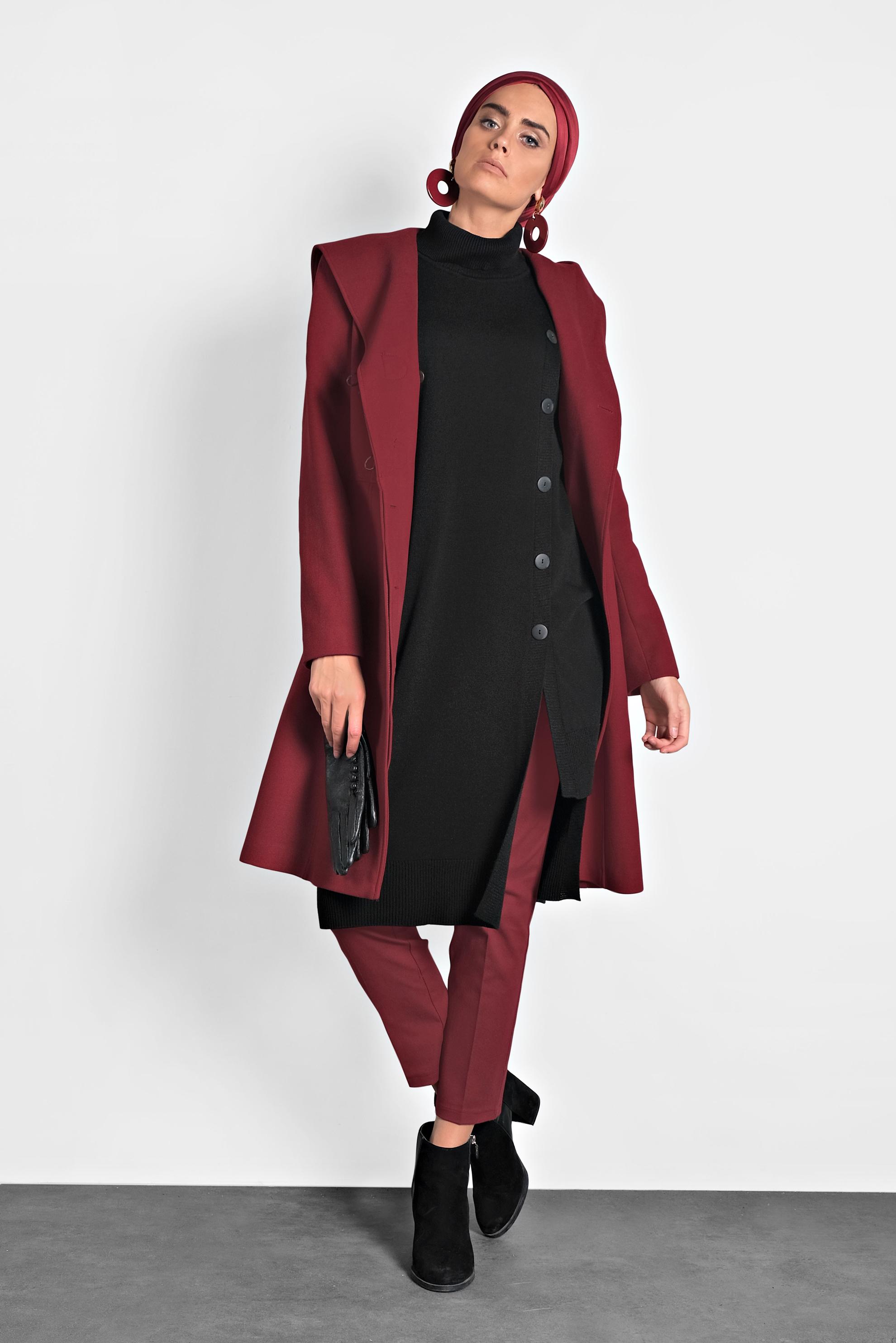 Tesettür giyim SİYAH BALIKÇI YAKA DÜĞMELİ TRİKO TUNİK 40016 