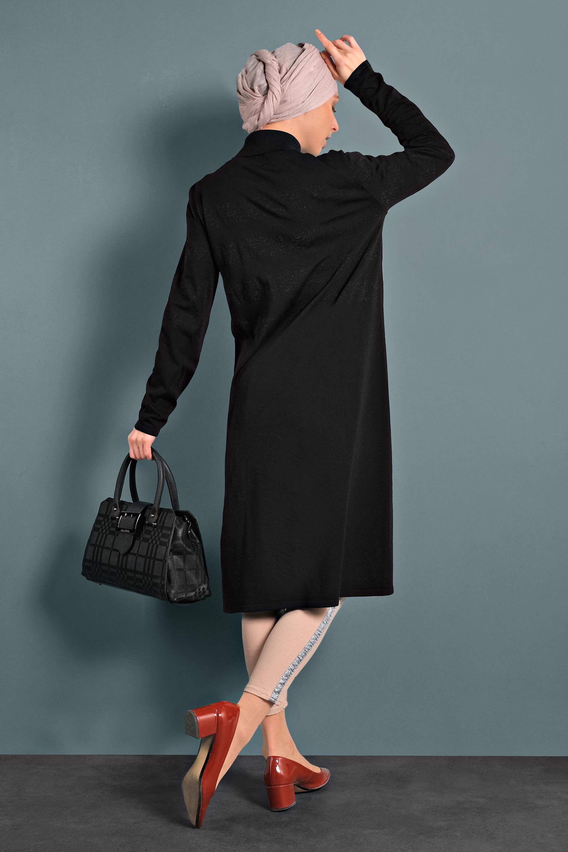 Tesettür giyim SİYAH SİM DETAYLI TRİKO TUNİK 40020