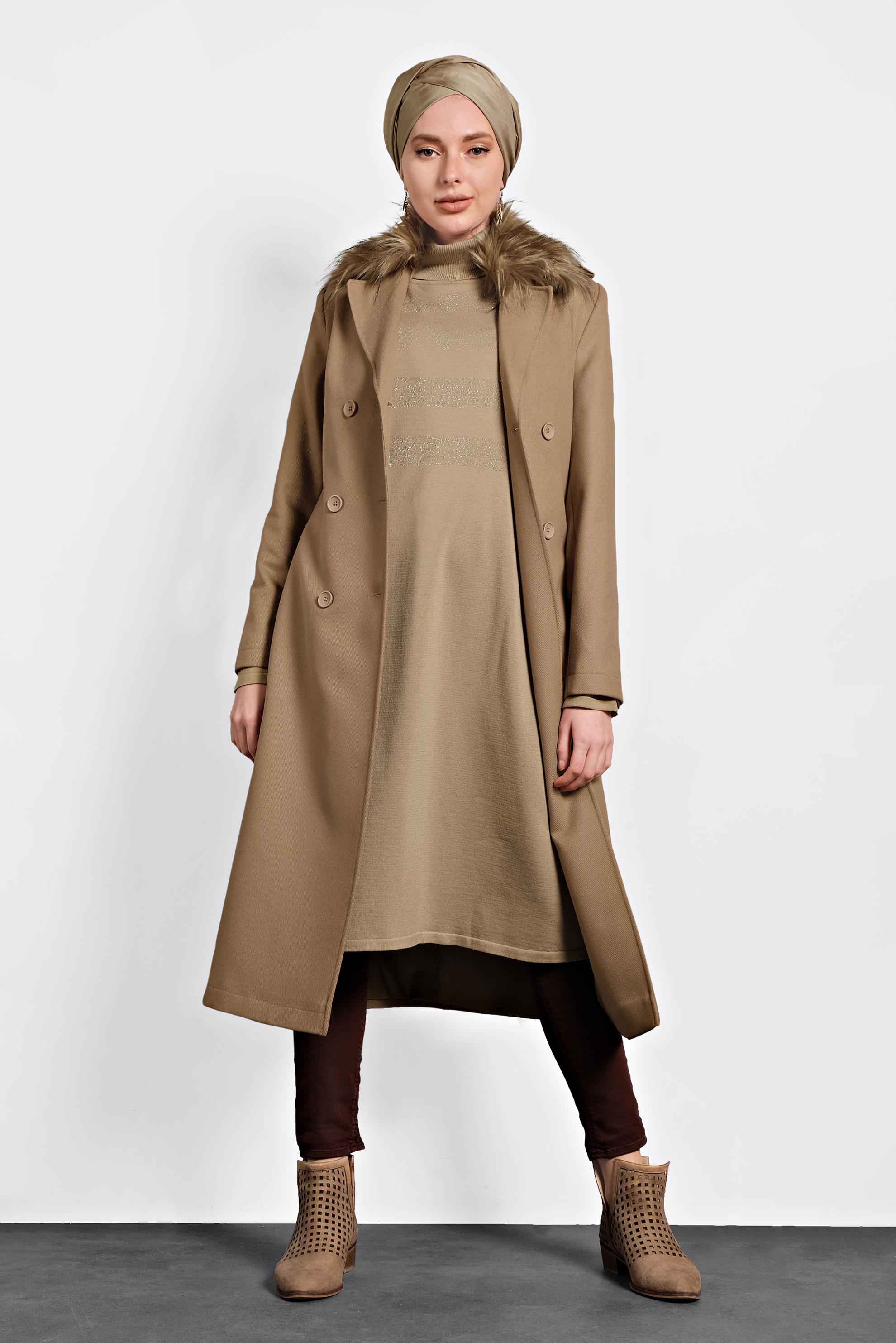 Tesettür giyim KAHVE SİM DETAYLI TRİKO TUNİK 40020