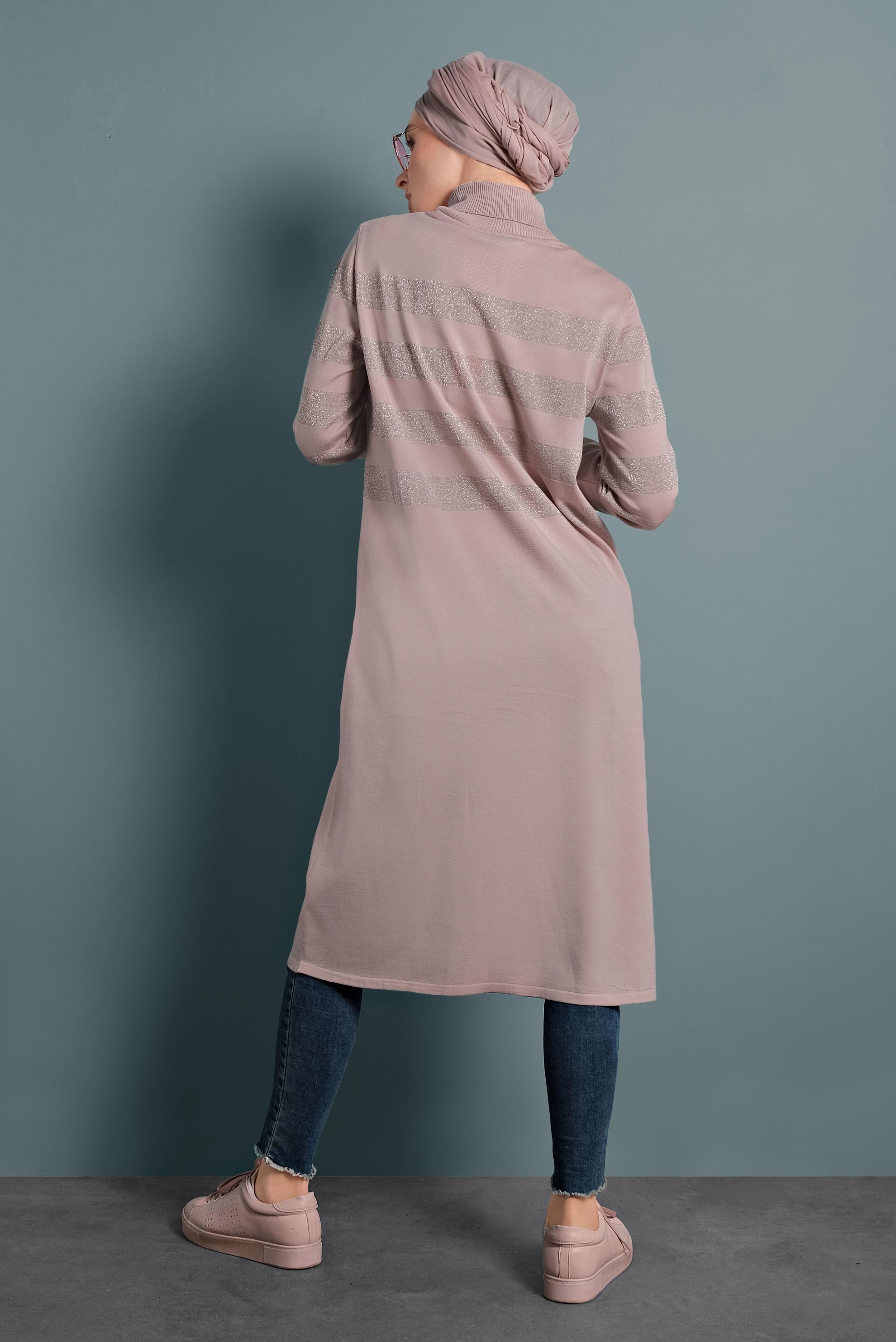 Tesettür giyim PUDRA SİM DETAYLI TRİKO TUNİK 40020