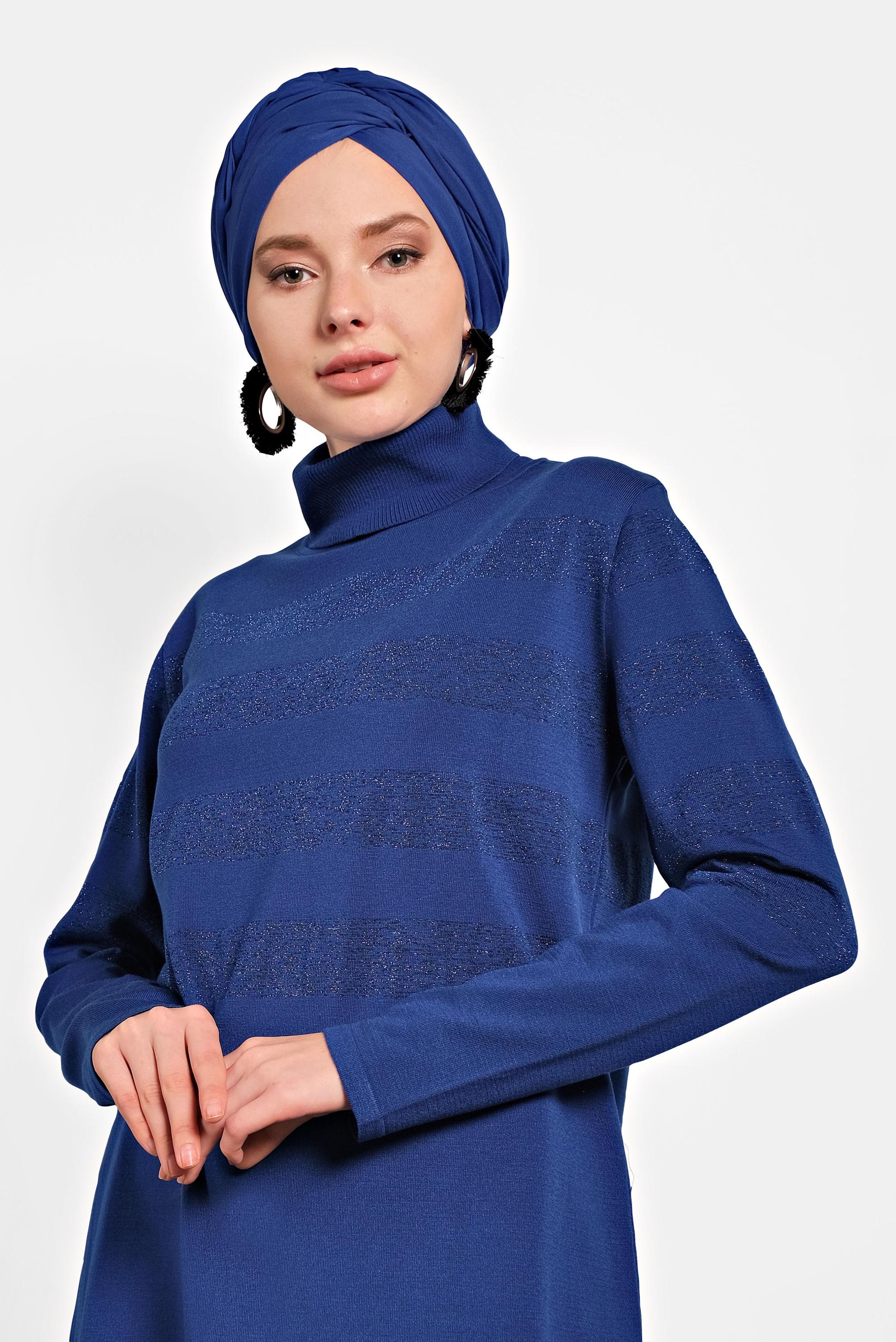 Tesettür giyim LACİVERT SİM DETAYLI TRİKO TUNİK 40020