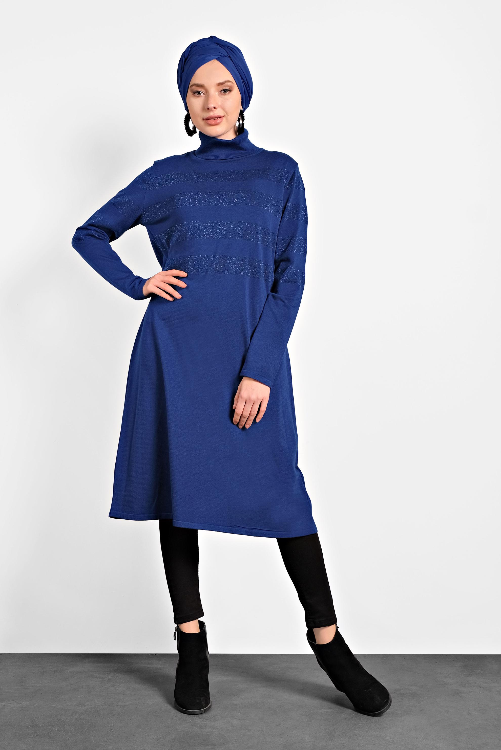 Tesettür giyim LACİVERT SİM DETAYLI TRİKO TUNİK 40020