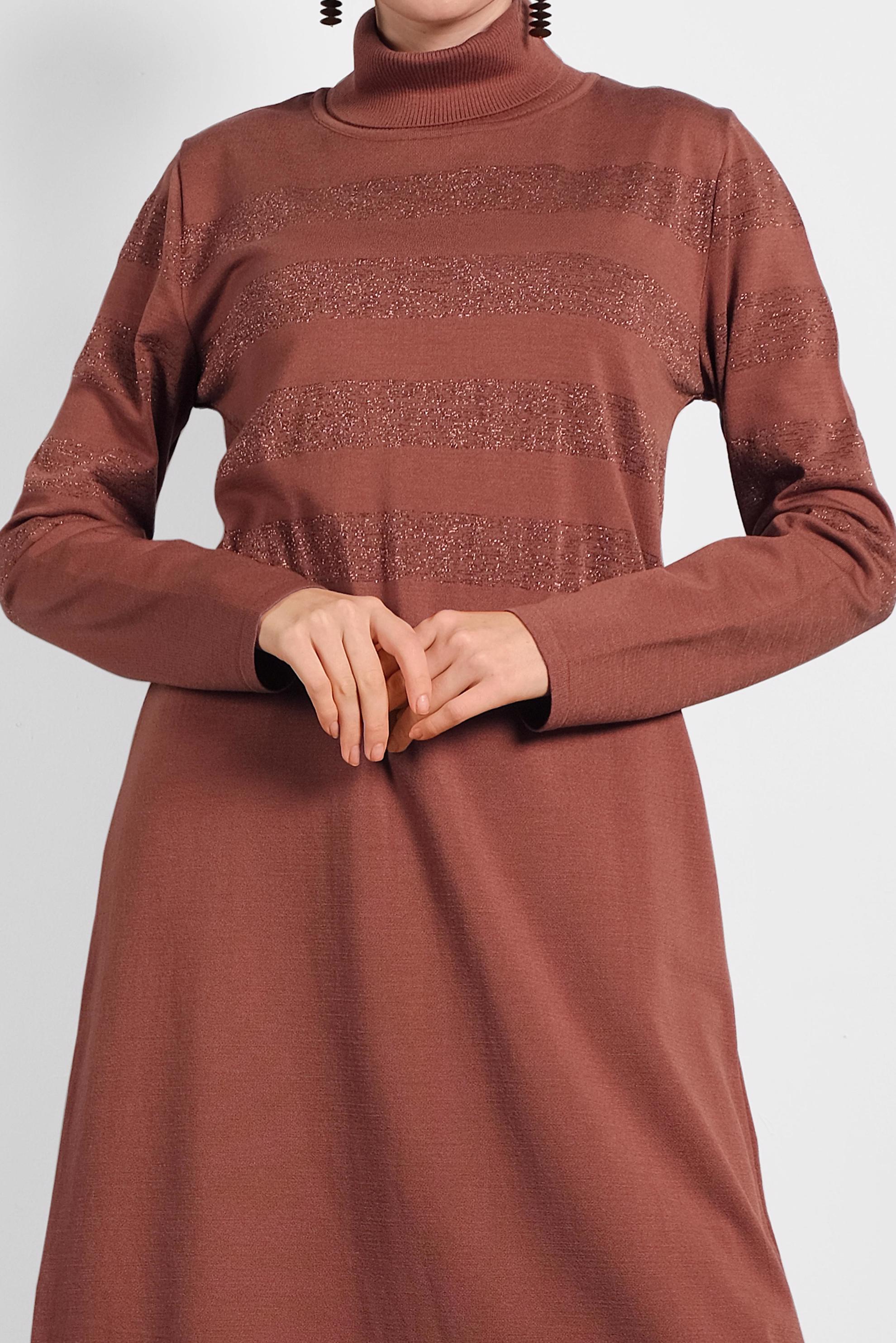 Tesettür giyim KAHVE SİM DETAYLI TRİKO TUNİK 40020