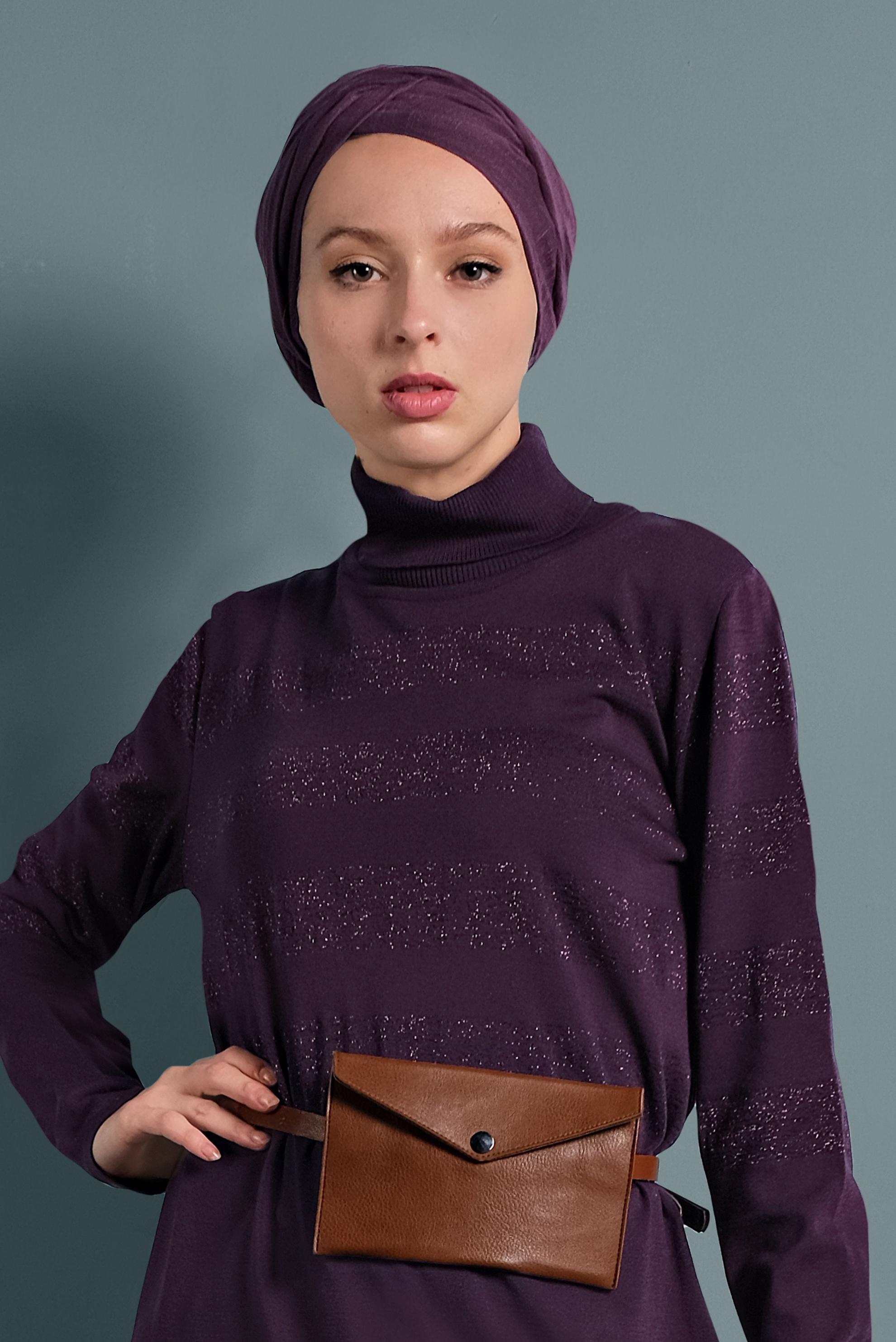 Tesettür giyim MÜRDÜM SİM DETAYLI TRİKO TUNİK 40020