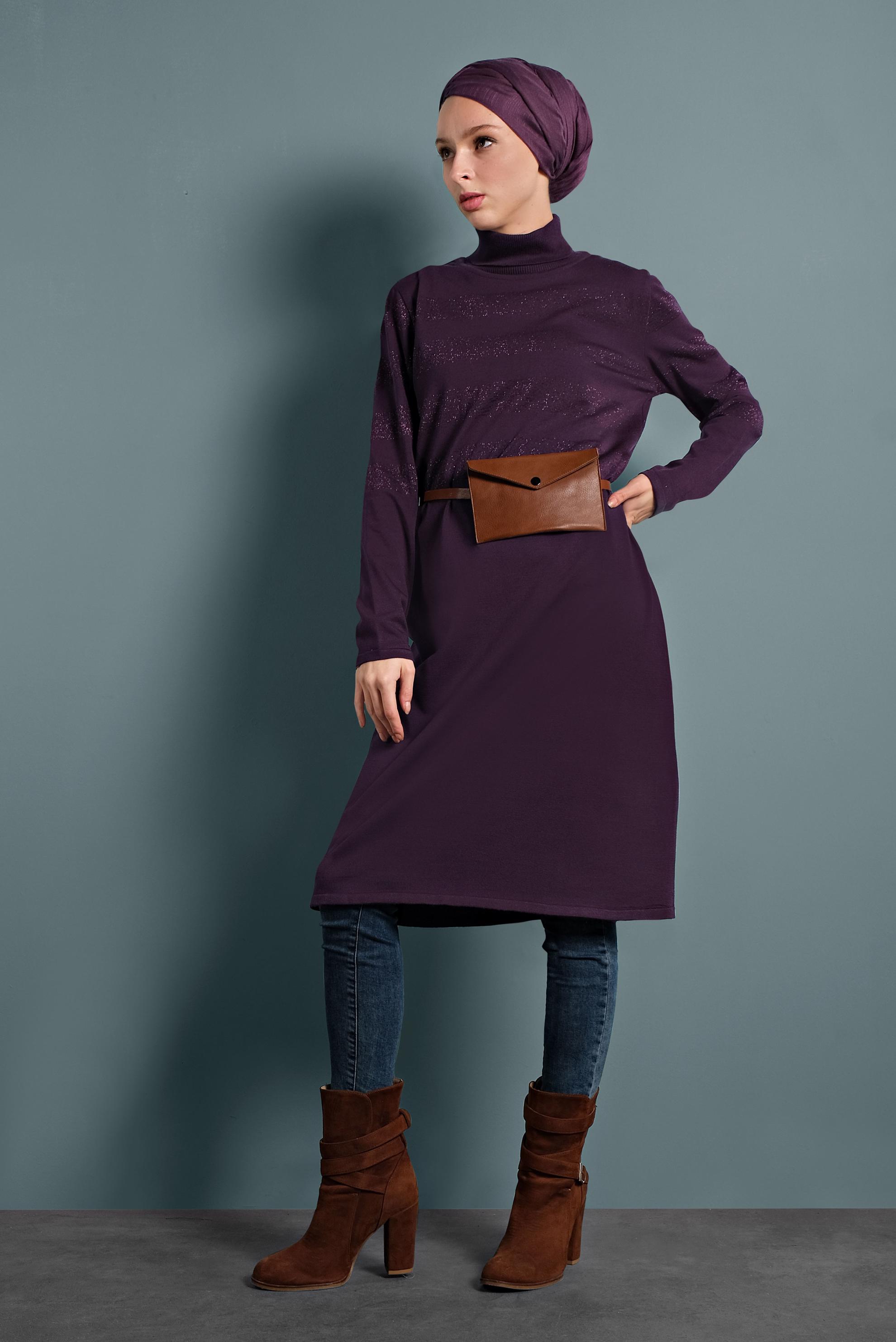 Tesettür giyim MÜRDÜM SİM DETAYLI TRİKO TUNİK 40020