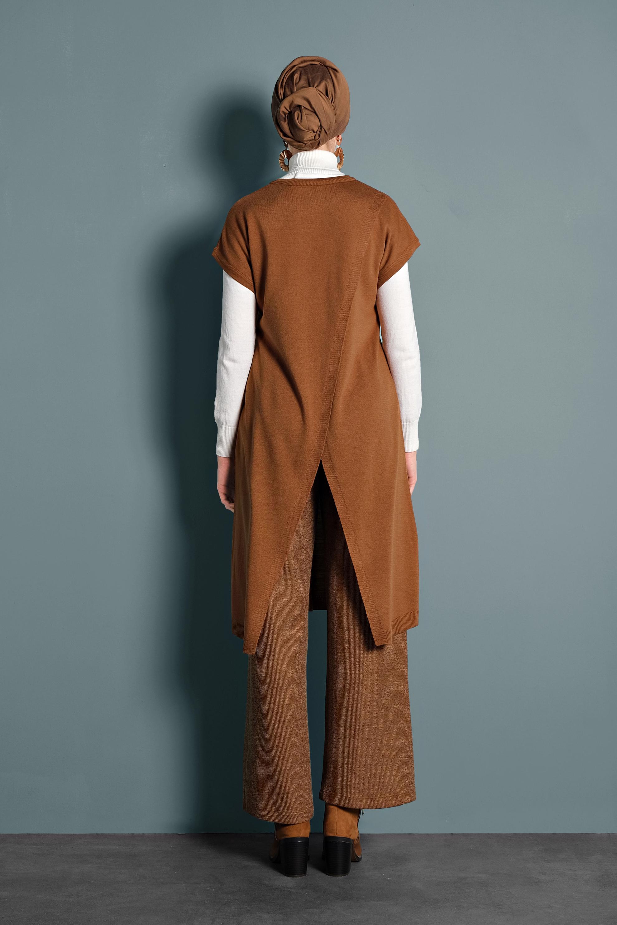 Tesettür giyim SARI CEPLERİ TÜYLÜ TRİKO TUNİK 40021 