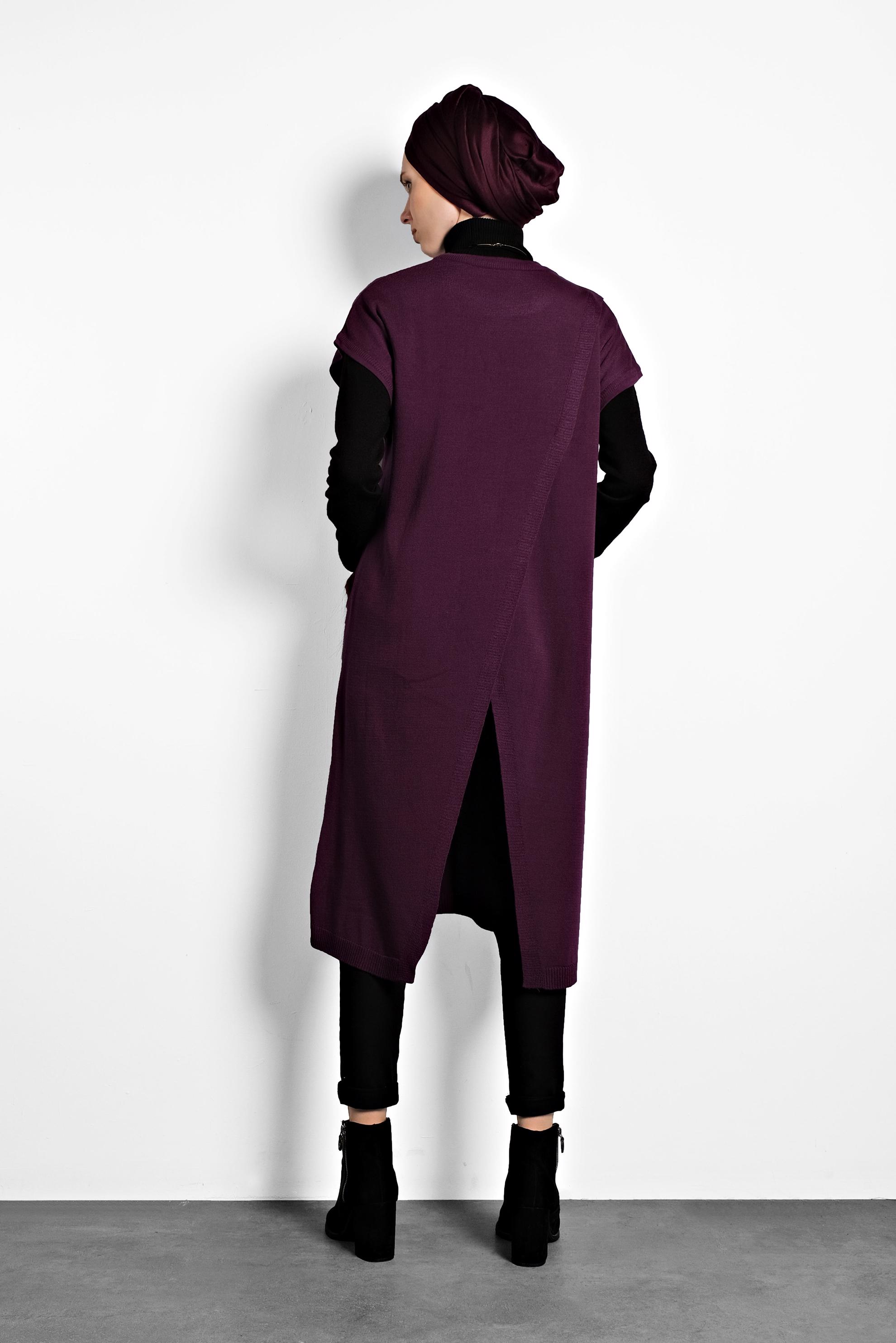 Tesettür giyim MÜRDÜM CEPLERİ TÜYLÜ TRİKO TUNİK 40021 