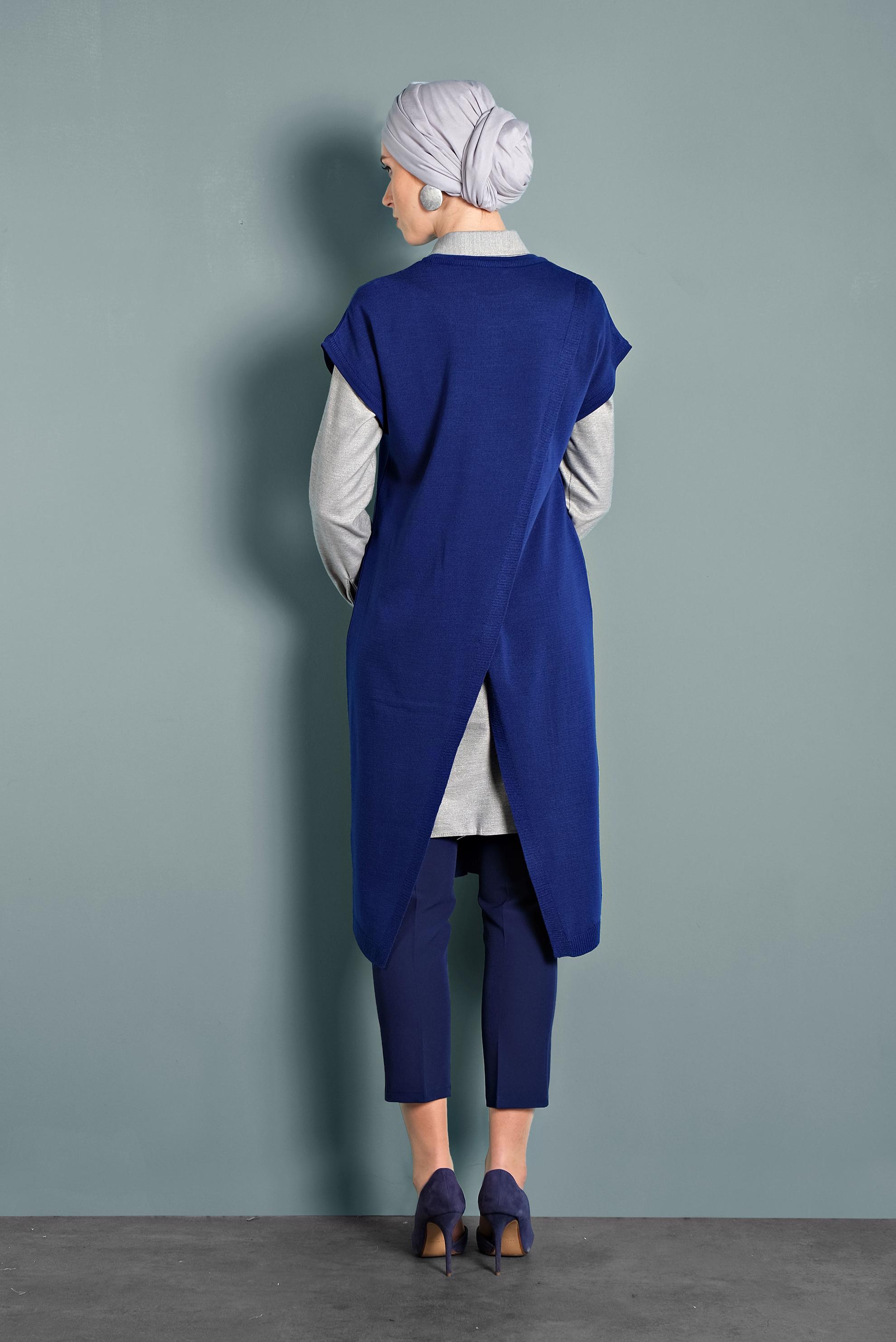 Tesettür giyim LACİVERT CEPLERİ TÜYLÜ TRİKO TUNİK 40021 