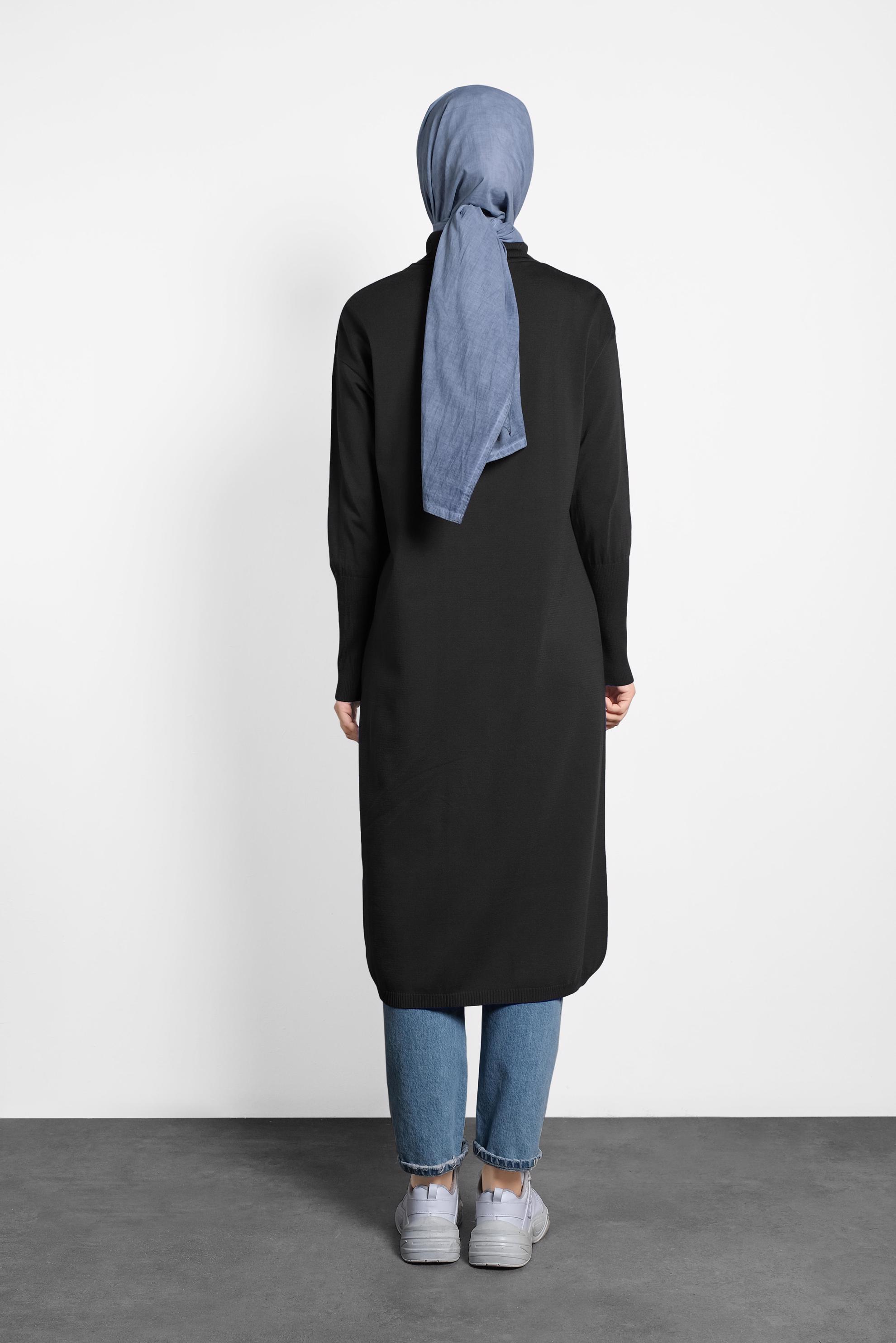 Tesettür giyim SİYAH BALIKÇI YAKA UZUN TRİKO TUNİK 40022