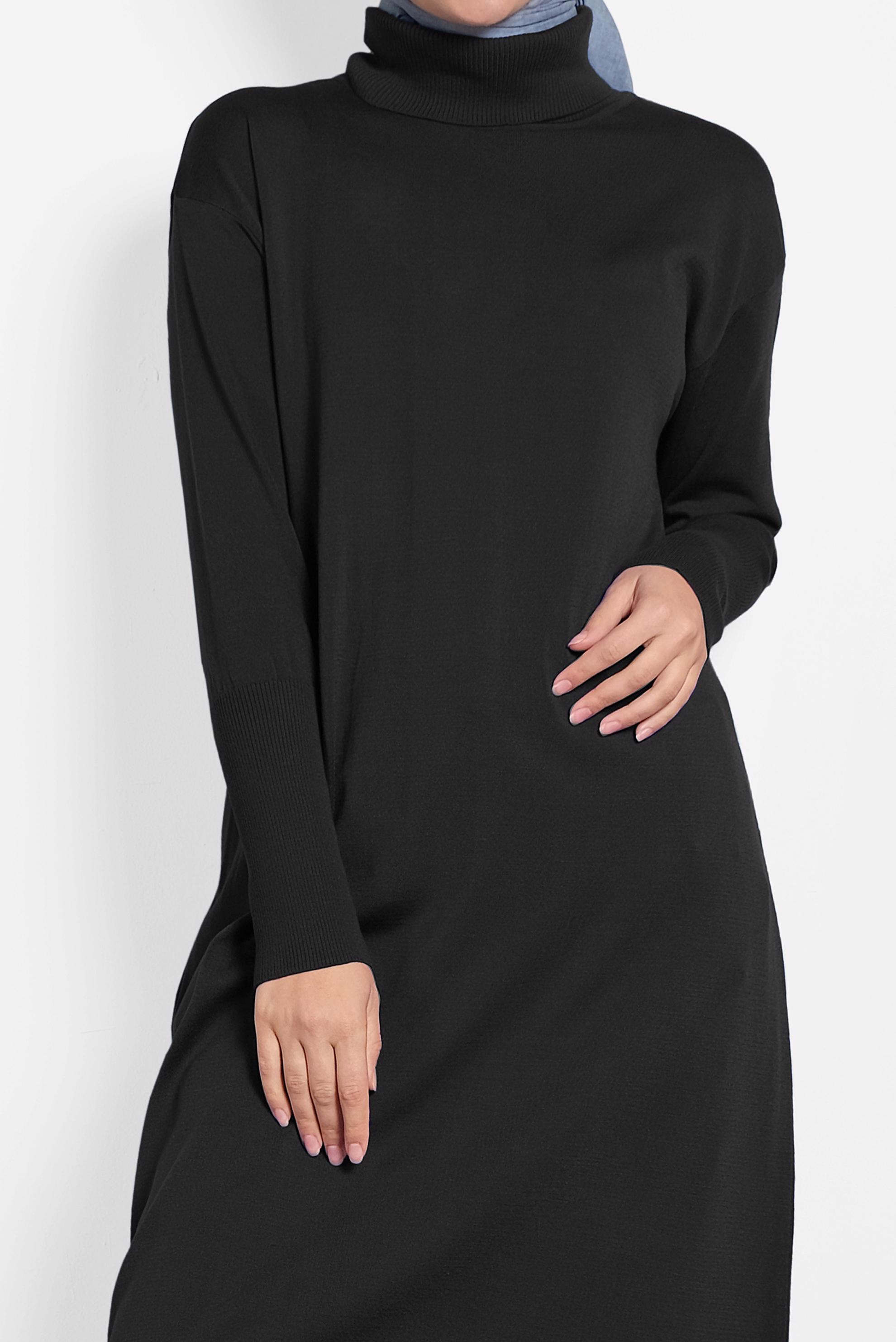 Tesettür giyim SİYAH BALIKÇI YAKA UZUN TRİKO TUNİK 40022