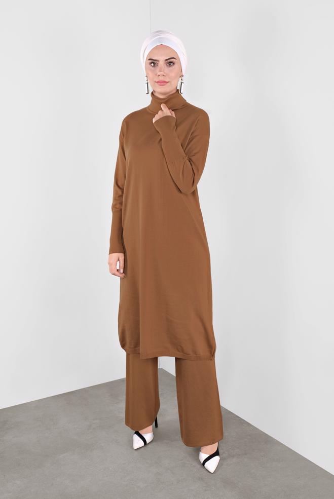 Tesettür giyim  BALIKÇI YAKA UZUN TRİKO TUNİK 40022 - ALVİNA