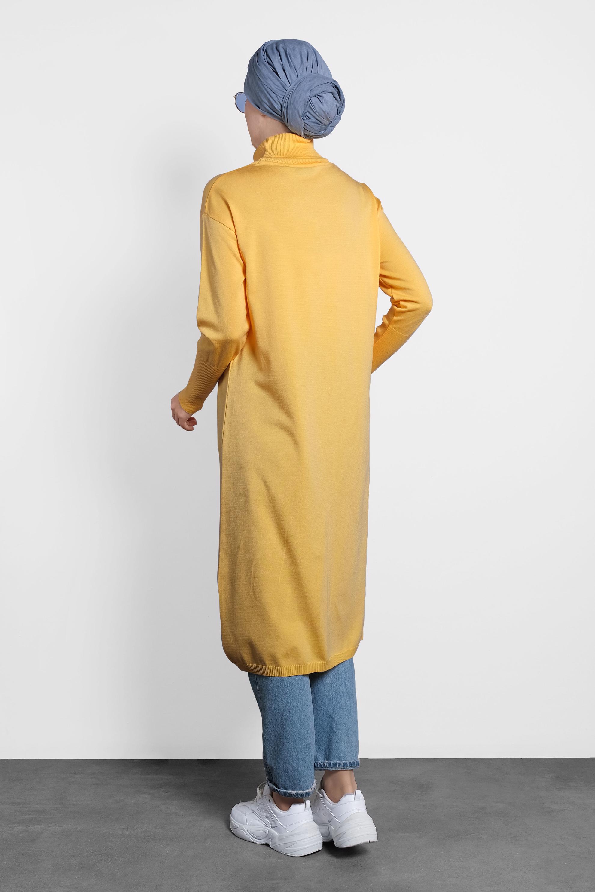 Tesettür giyim SARI BALIKÇI YAKA UZUN TRİKO TUNİK 40022
