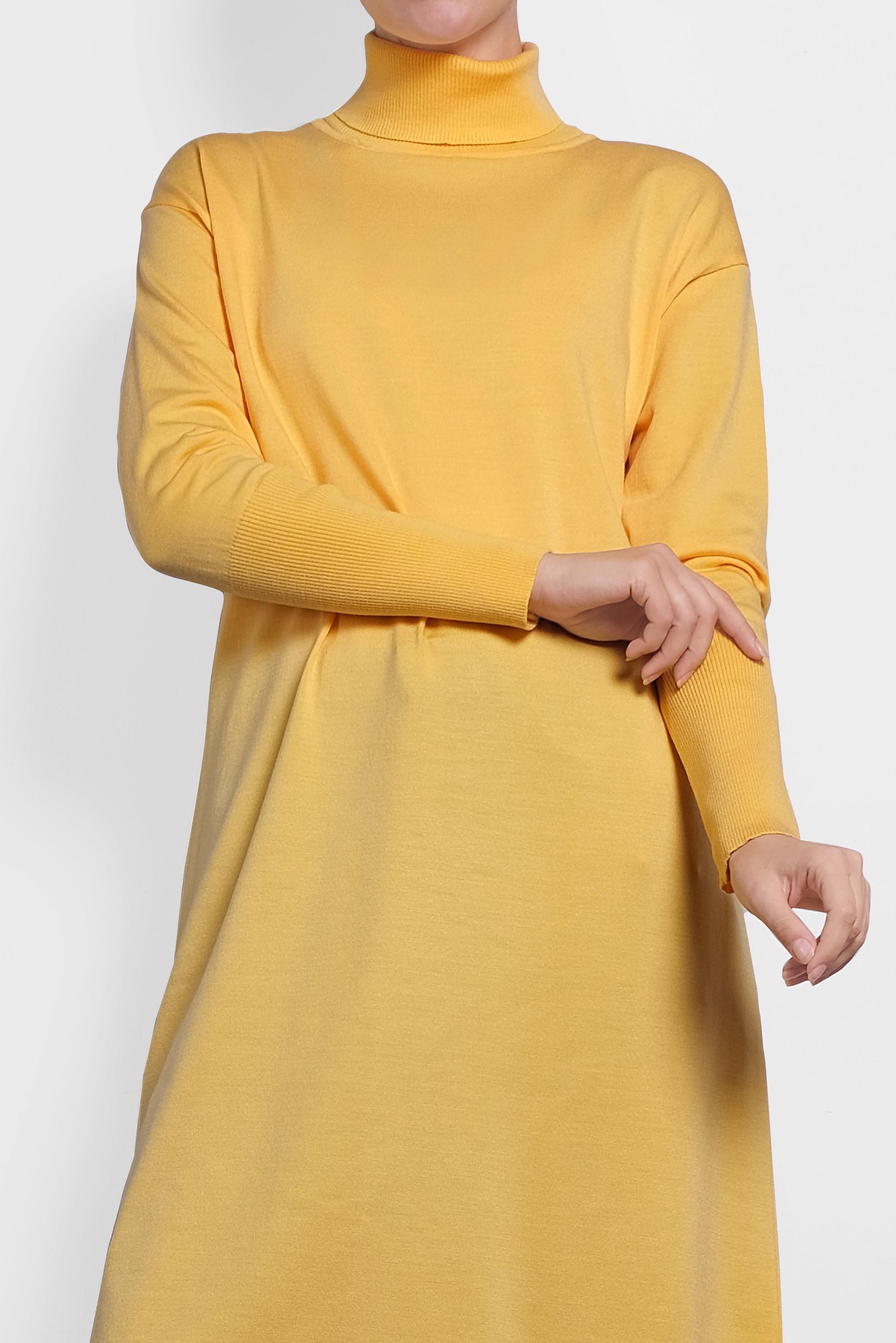 Tesettür giyim SARI BALIKÇI YAKA UZUN TRİKO TUNİK 40022