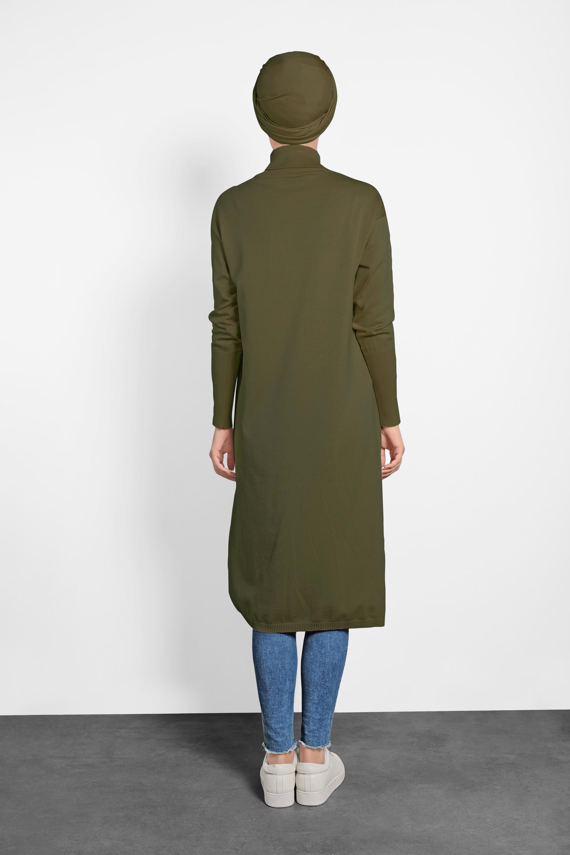 Tesettür giyim HAKİ BALIKÇI YAKA UZUN TRİKO TUNİK 40022