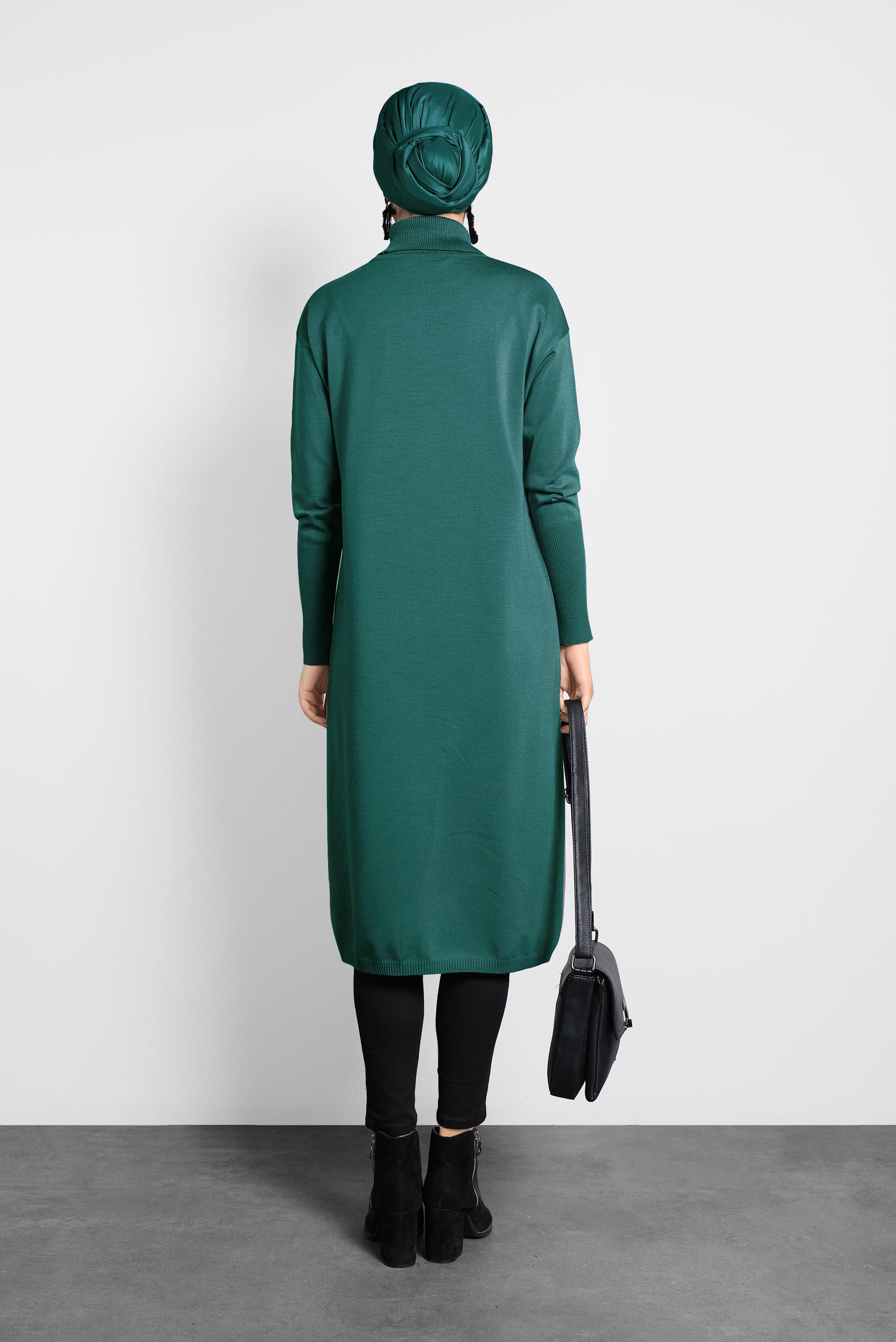 Tesettür giyim MAVİ BALIKÇI YAKA UZUN TRİKO TUNİK 40022