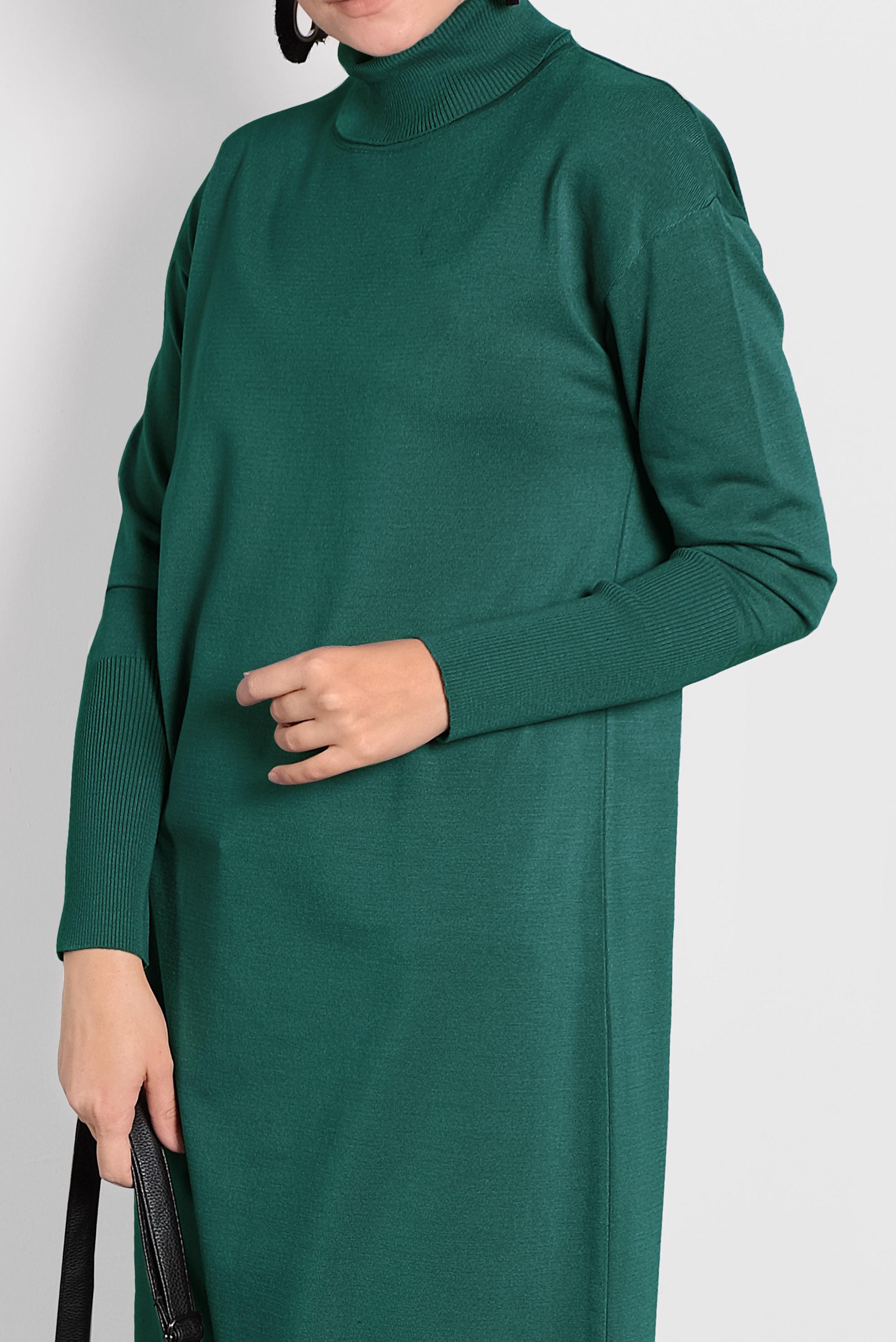 Tesettür giyim MAVİ BALIKÇI YAKA UZUN TRİKO TUNİK 40022