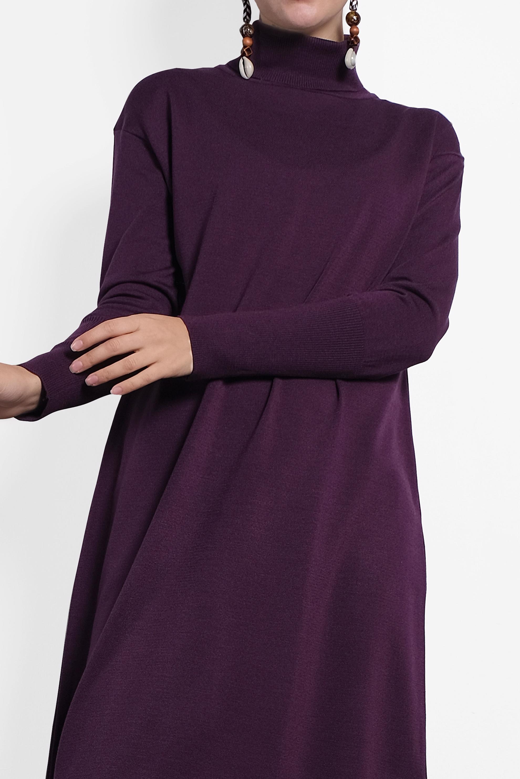 Tesettür giyim MÜRDÜM BALIKÇI YAKA UZUN TRİKO TUNİK 40022