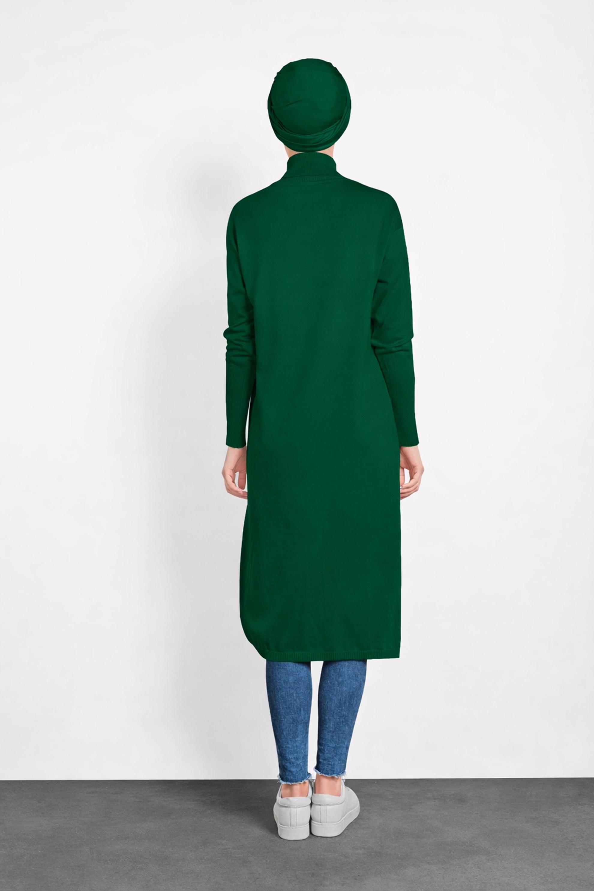 Tesettür giyim YEŞİL BALIKÇI YAKA UZUN TRİKO TUNİK 40022