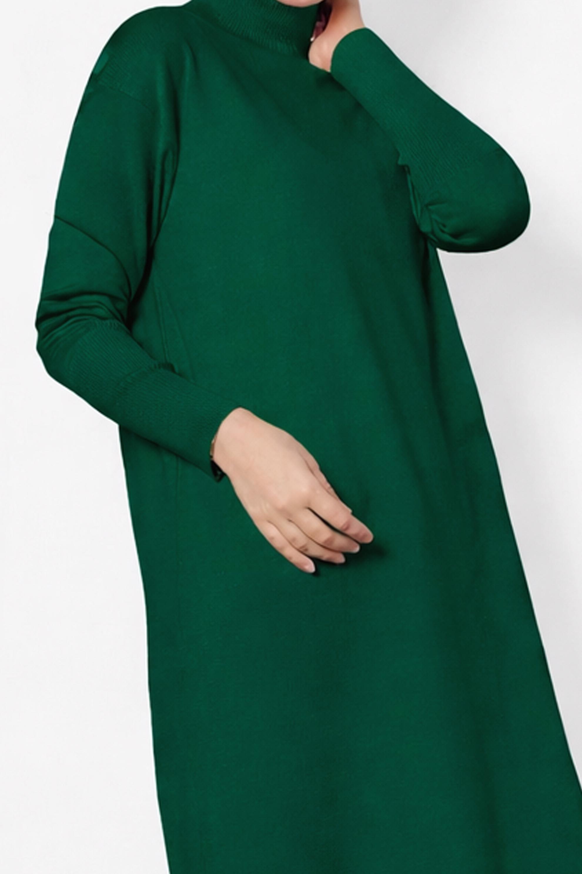 Tesettür giyim YEŞİL BALIKÇI YAKA UZUN TRİKO TUNİK 40022