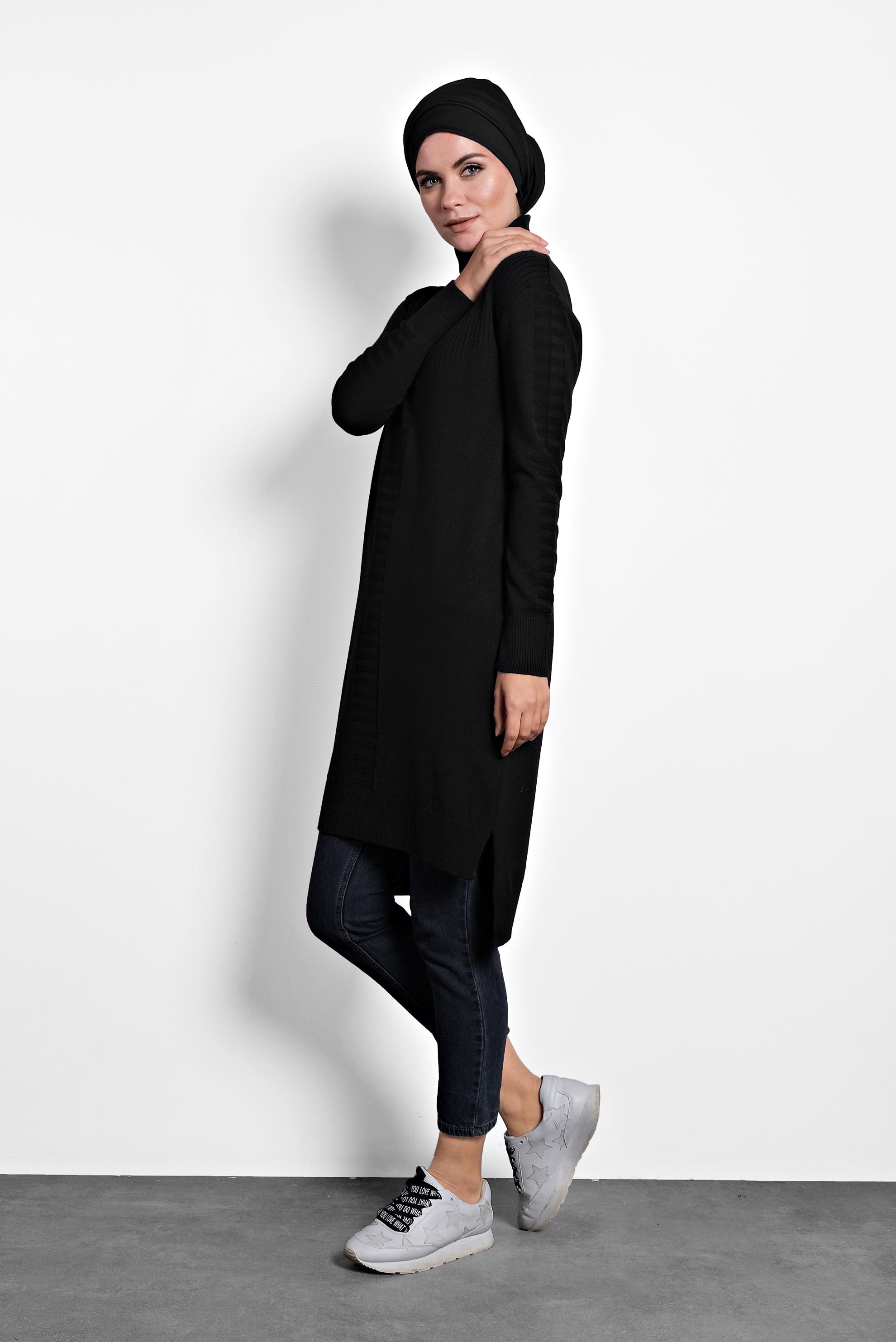 Tesettür giyim SİYAH BOĞAZLI TRİKO TUNİK 40030