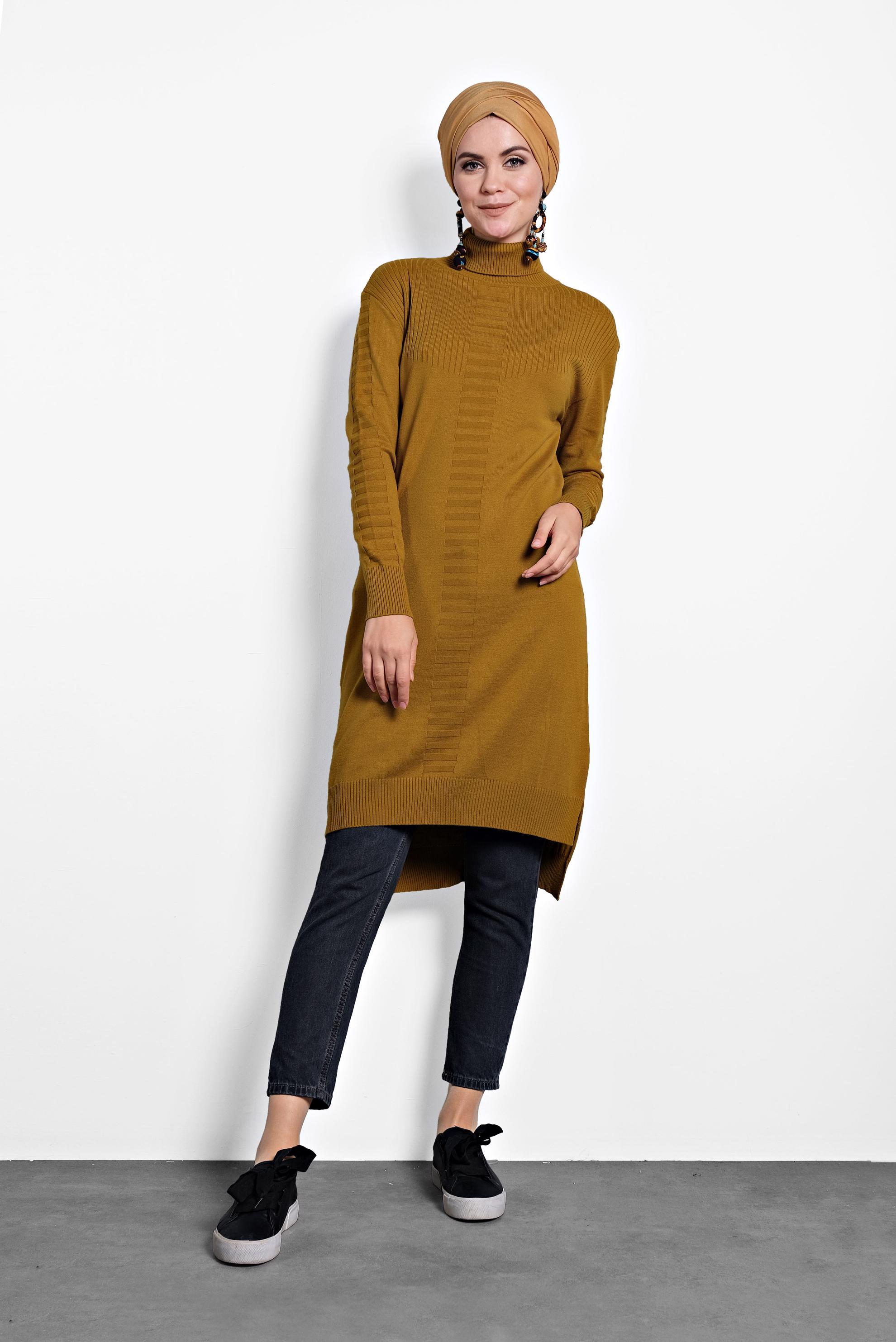 Tesettür giyim SARI BOĞAZLI TRİKO TUNİK 40030