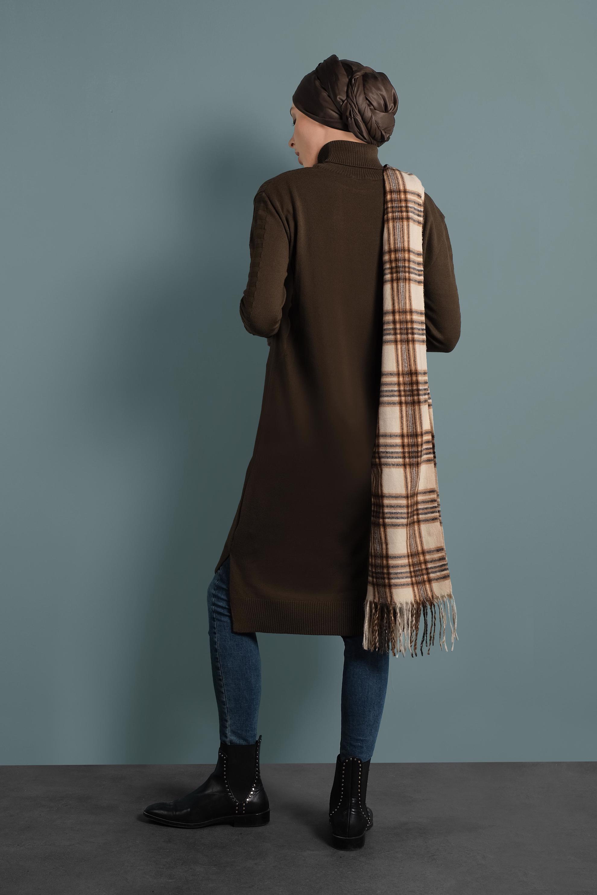 Tesettür giyim KAHVE BOĞAZLI TRİKO TUNİK 40030