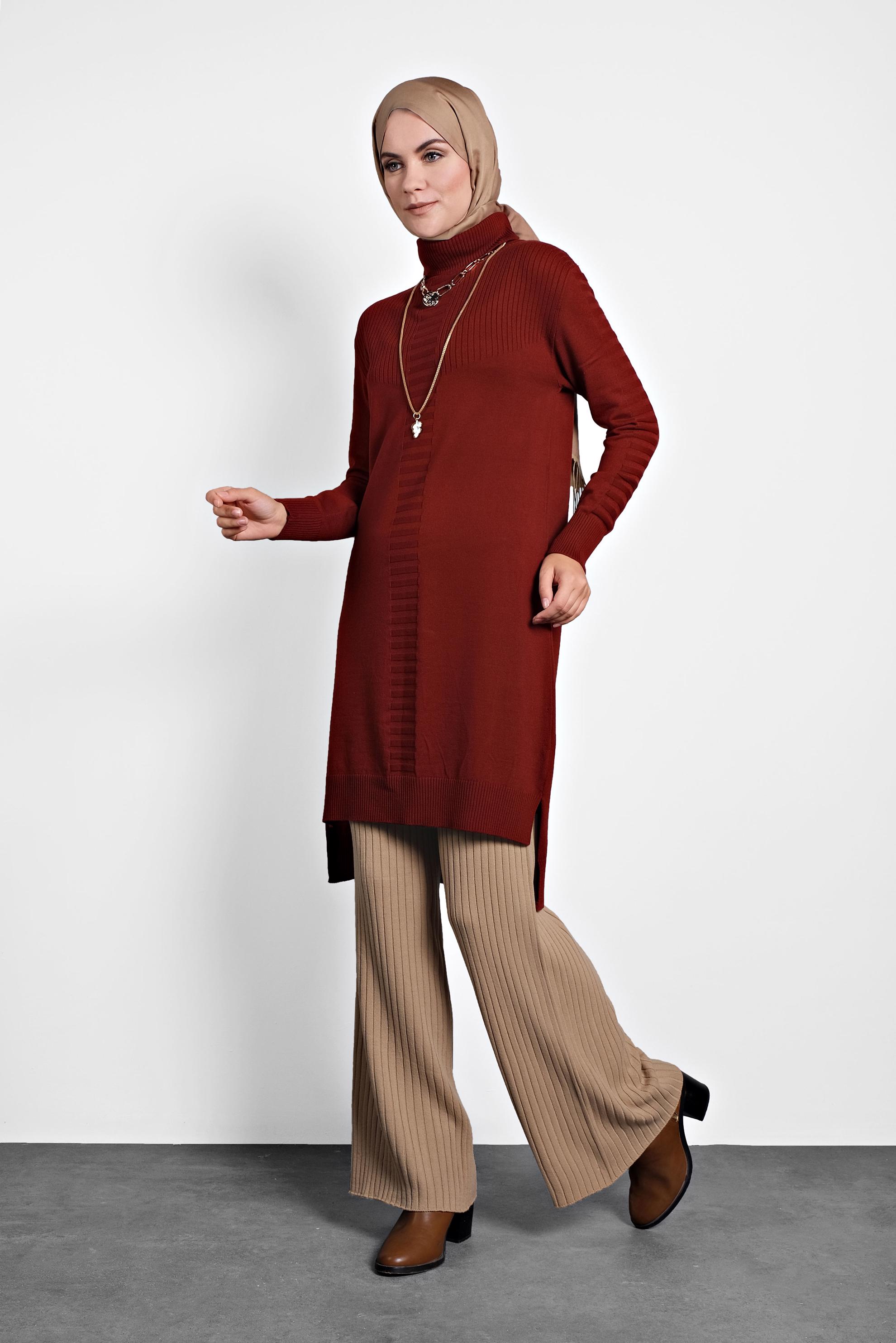 Tesettür giyim TURUNCU BOĞAZLI TRİKO TUNİK 40030