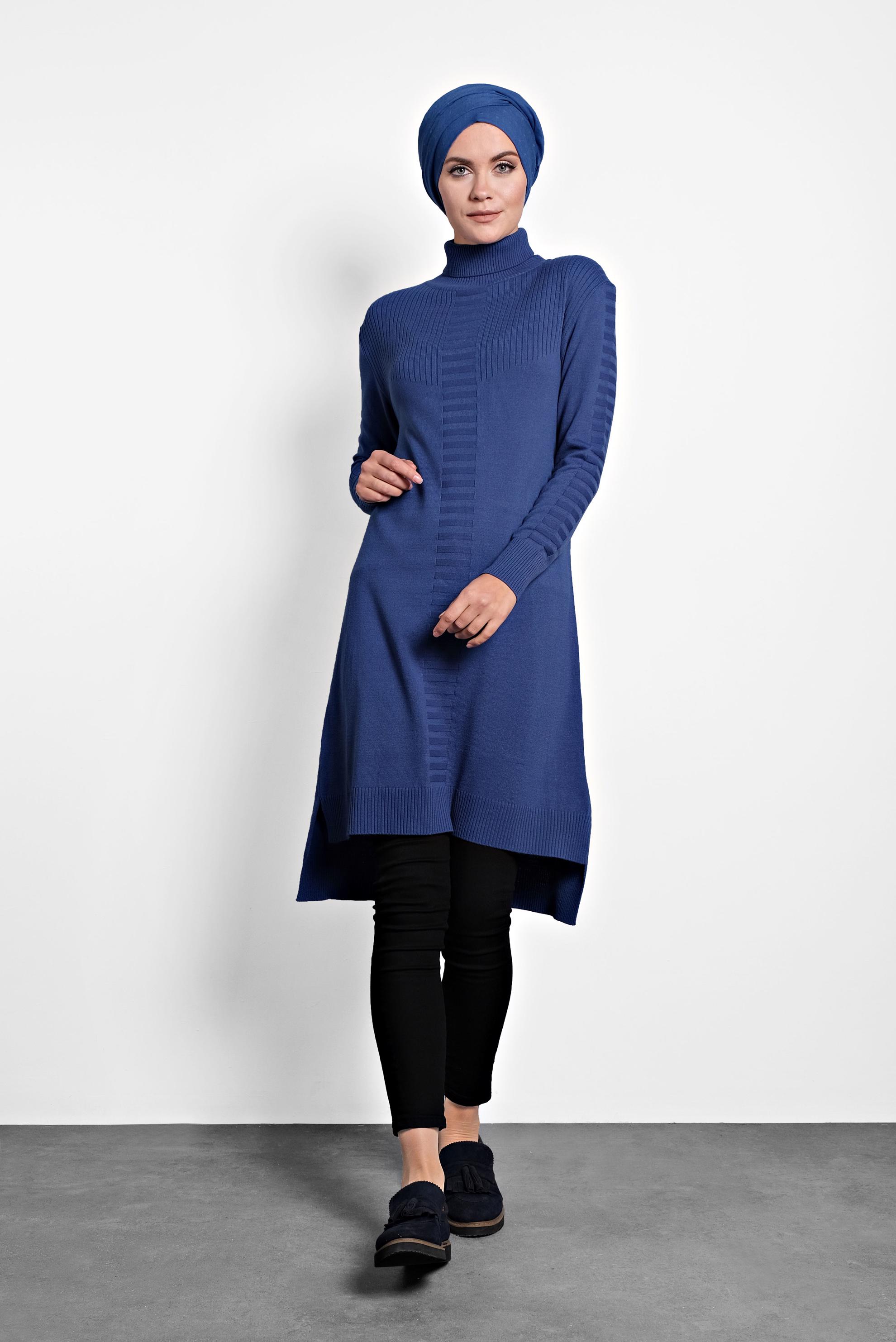 Tesettür giyim LACİVERT BOĞAZLI TRİKO TUNİK 40030