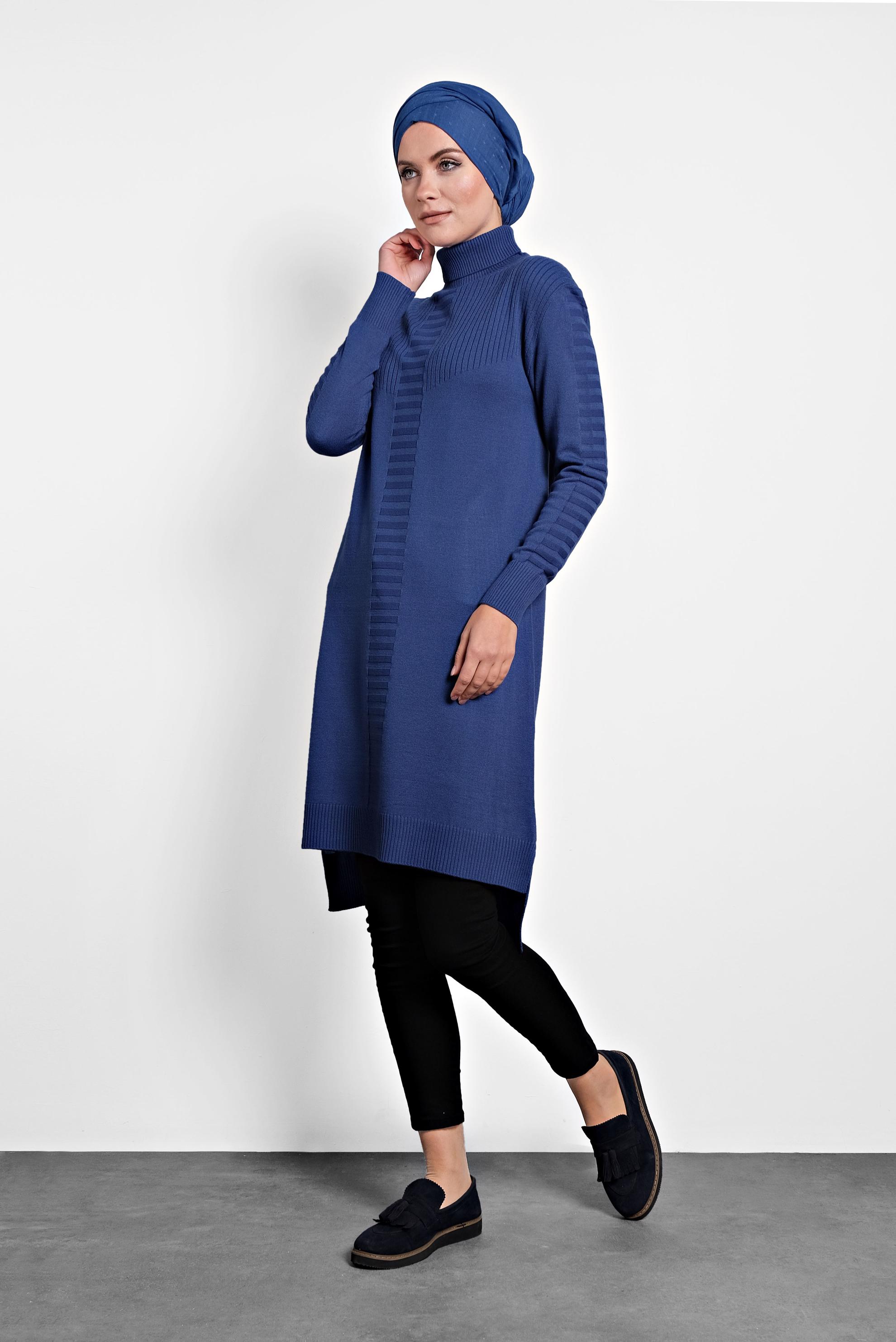 Tesettür giyim LACİVERT BOĞAZLI TRİKO TUNİK 40030