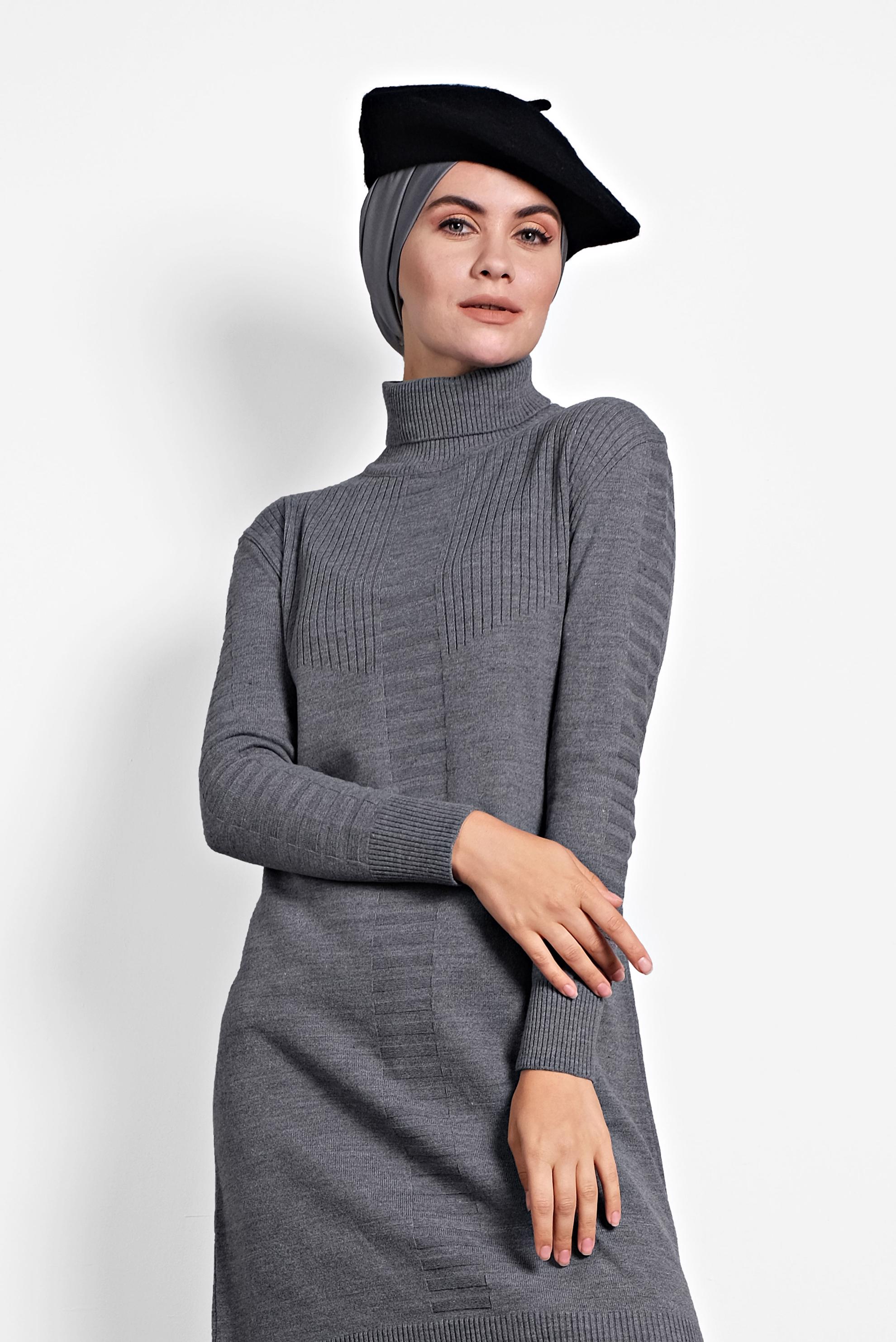 Tesettür giyim GRİ BOĞAZLI TRİKO TUNİK 40030