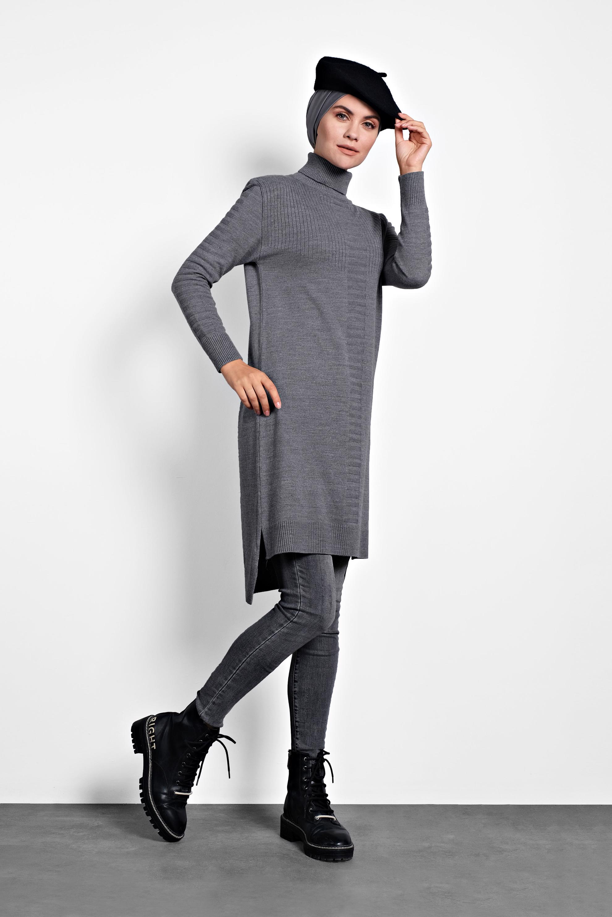 Tesettür giyim GRİ BOĞAZLI TRİKO TUNİK 40030