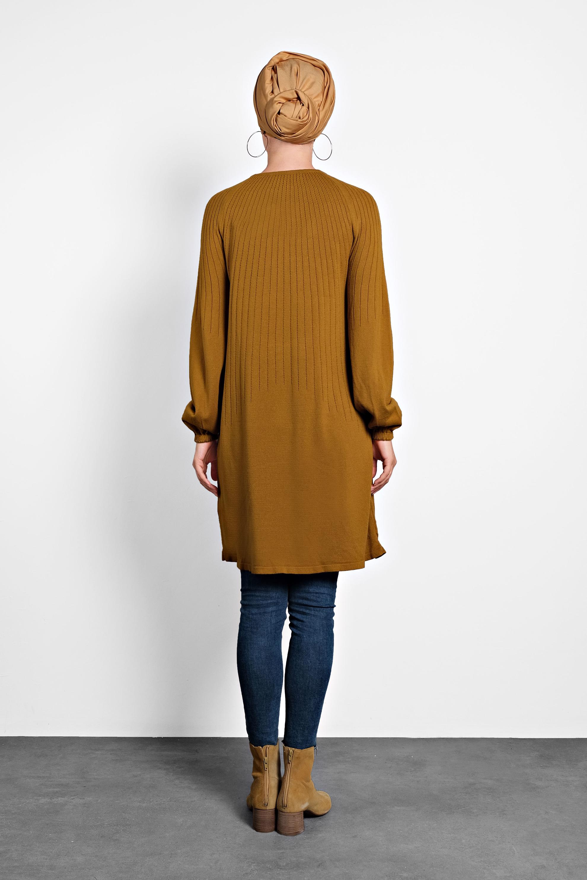 Tesettür giyim SARI MANŞETLERİ LASTİKLİ TRİKO TUNİK 40031 