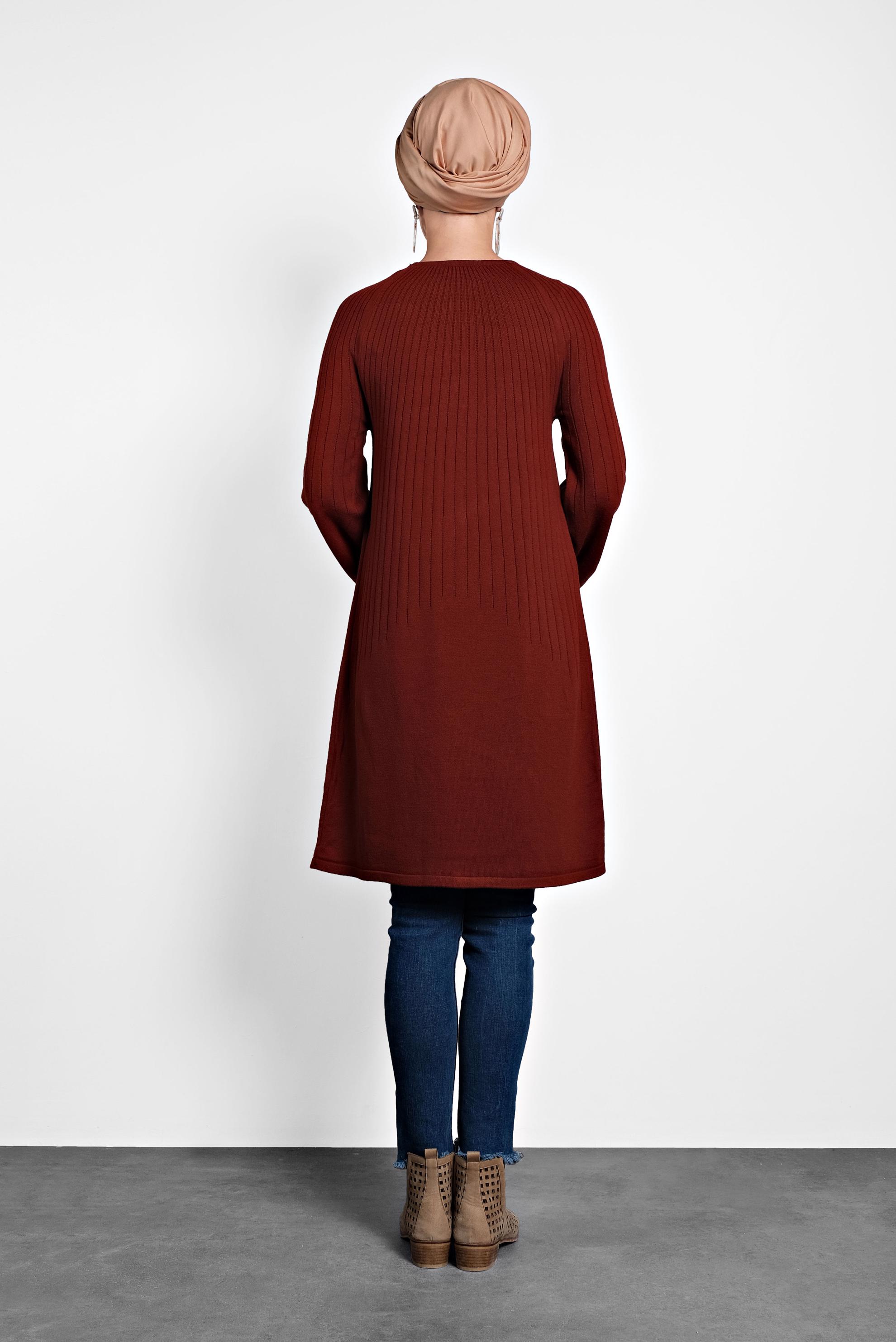 Tesettür giyim TURUNCU MANŞETLERİ LASTİKLİ TRİKO TUNİK 40031 