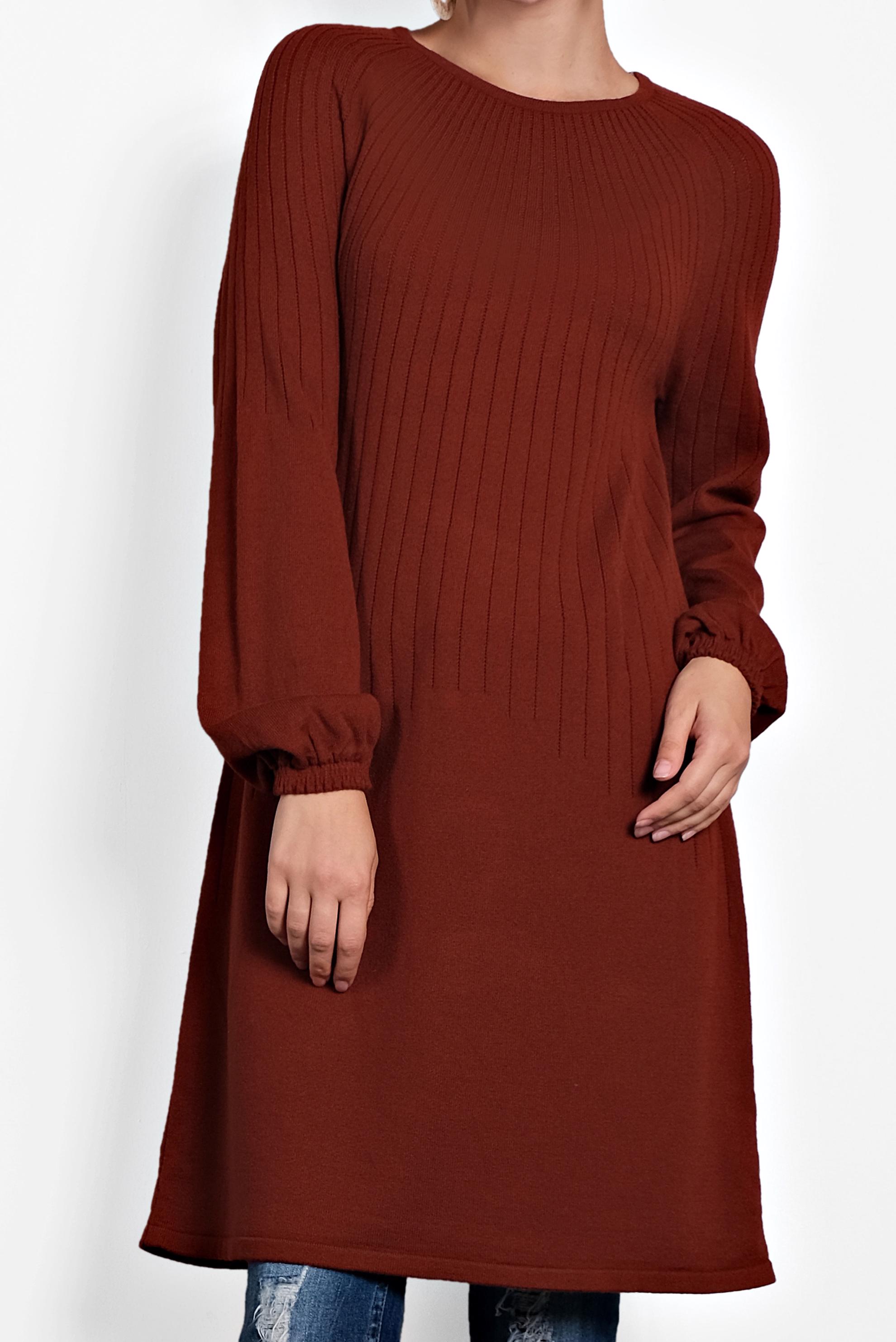 Tesettür giyim TURUNCU MANŞETLERİ LASTİKLİ TRİKO TUNİK 40031 