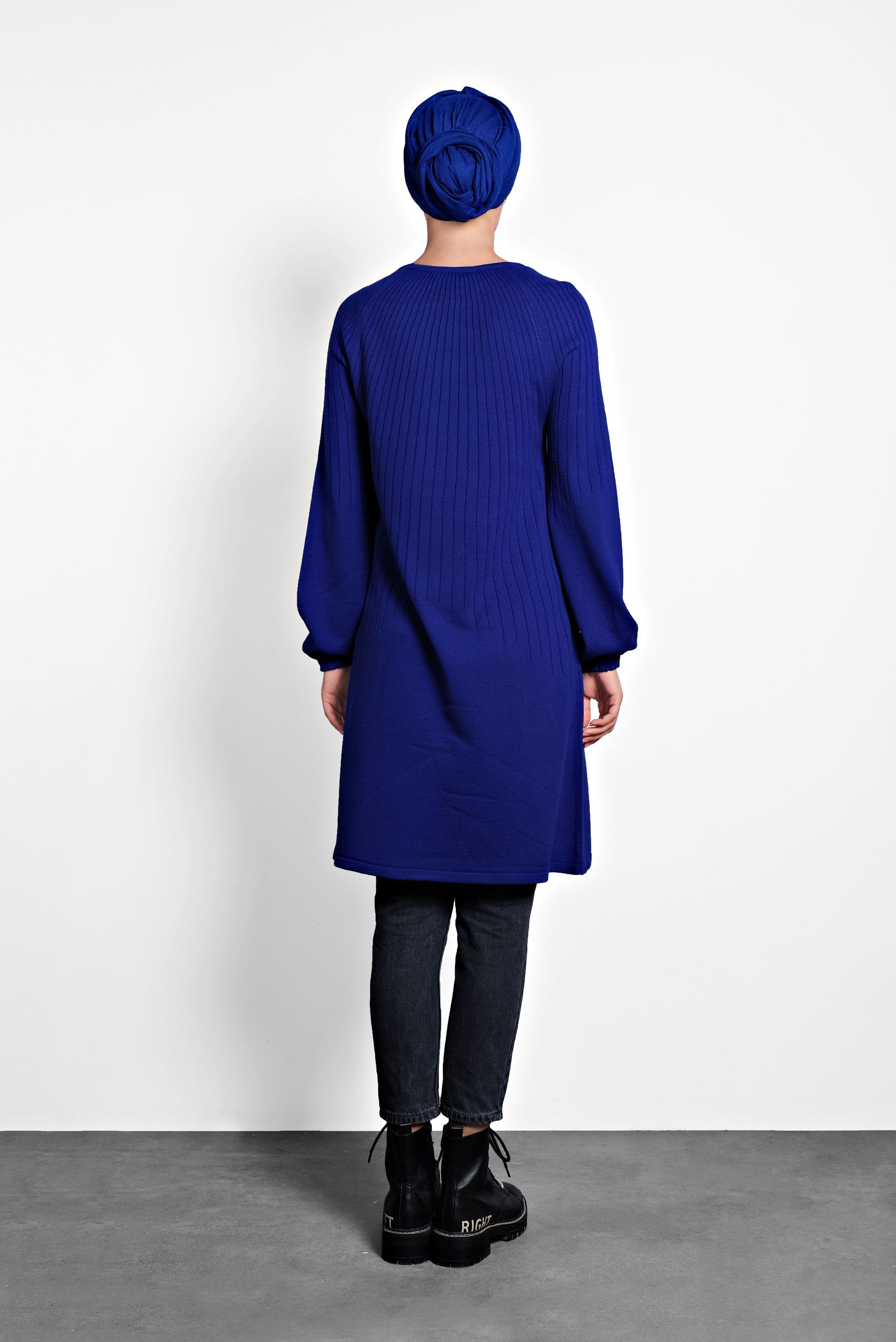 Tesettür giyim LACİVERT MANŞETLERİ LASTİKLİ TRİKO TUNİK 40031 