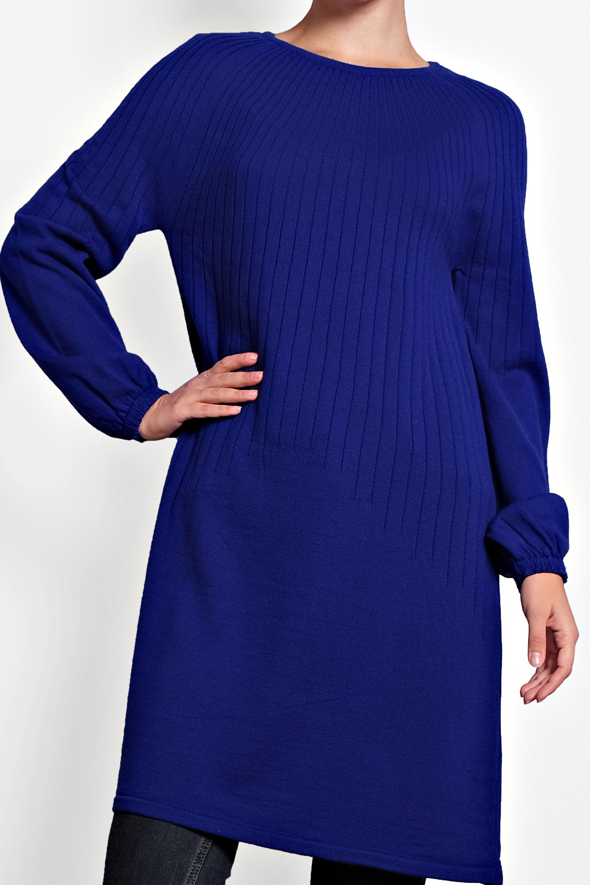 Tesettür giyim LACİVERT MANŞETLERİ LASTİKLİ TRİKO TUNİK 40031 