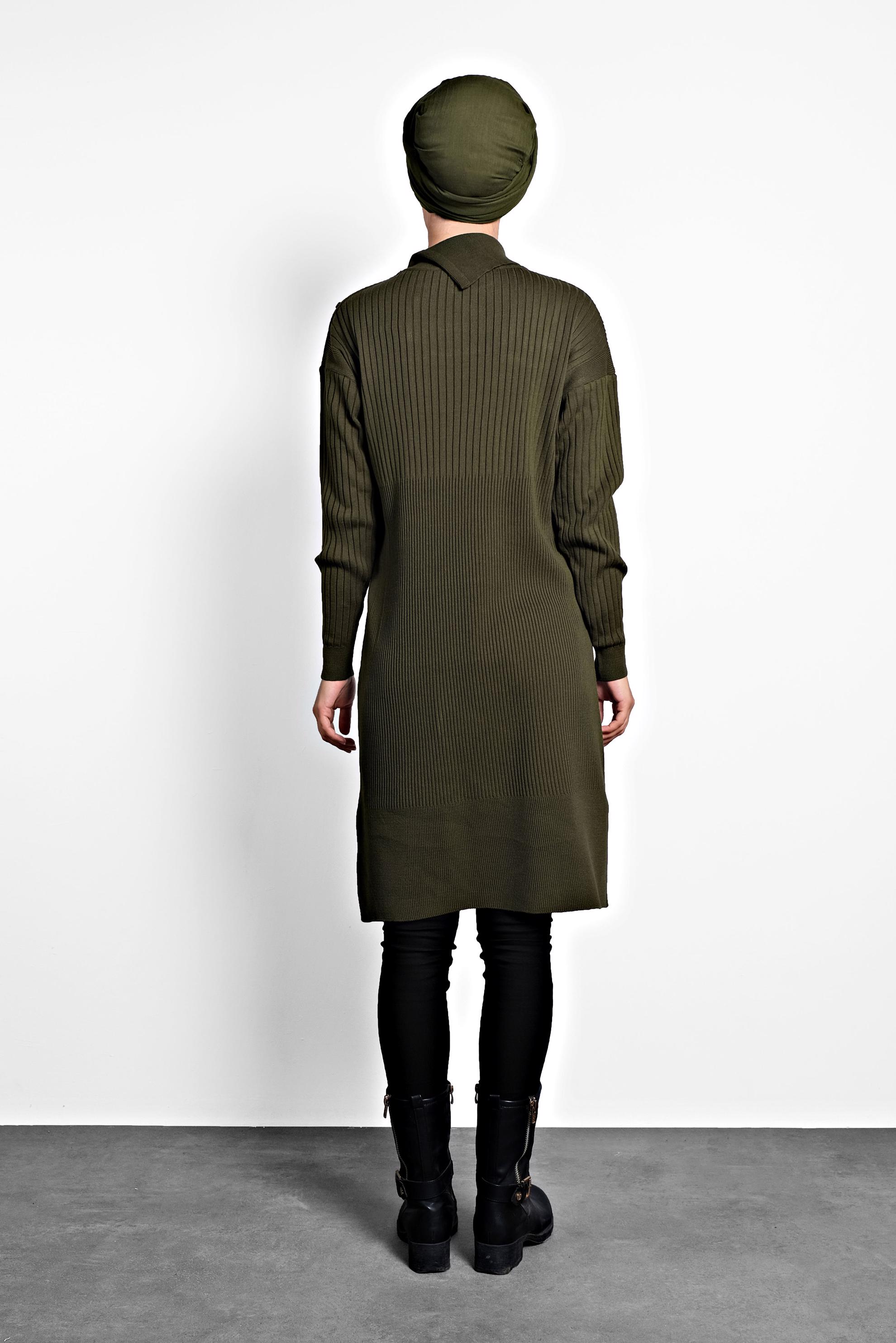 Tesettür giyim HAKİ FİTİLLİ TRİKO TUNİK 40032 