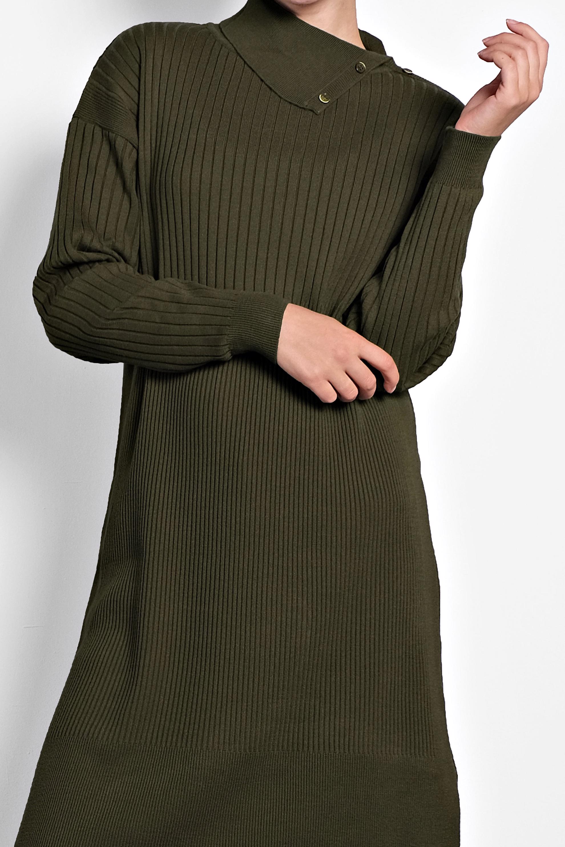 Tesettür giyim HAKİ FİTİLLİ TRİKO TUNİK 40032 