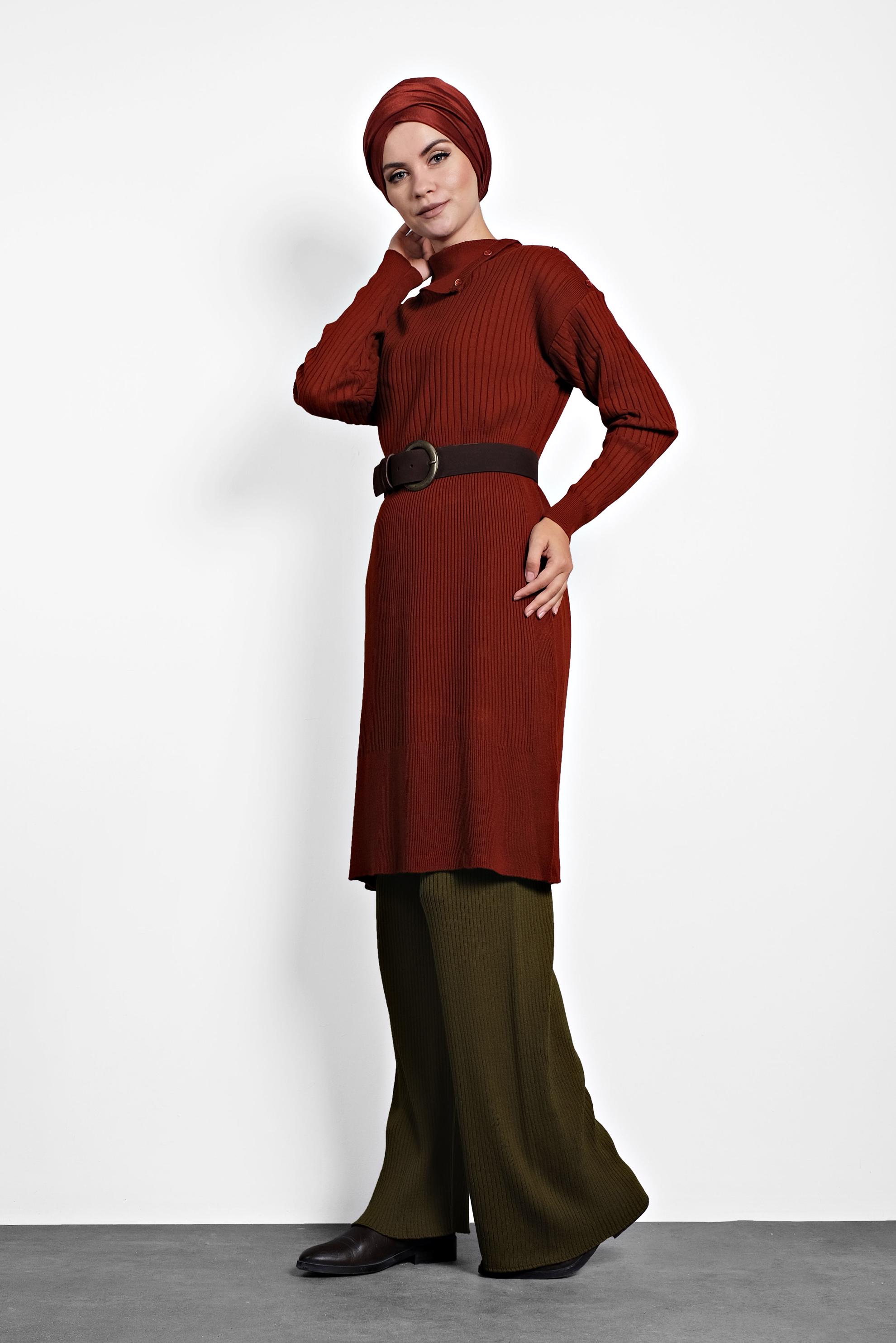 Tesettür giyim TURUNCU FİTİLLİ TRİKO TUNİK 40032 