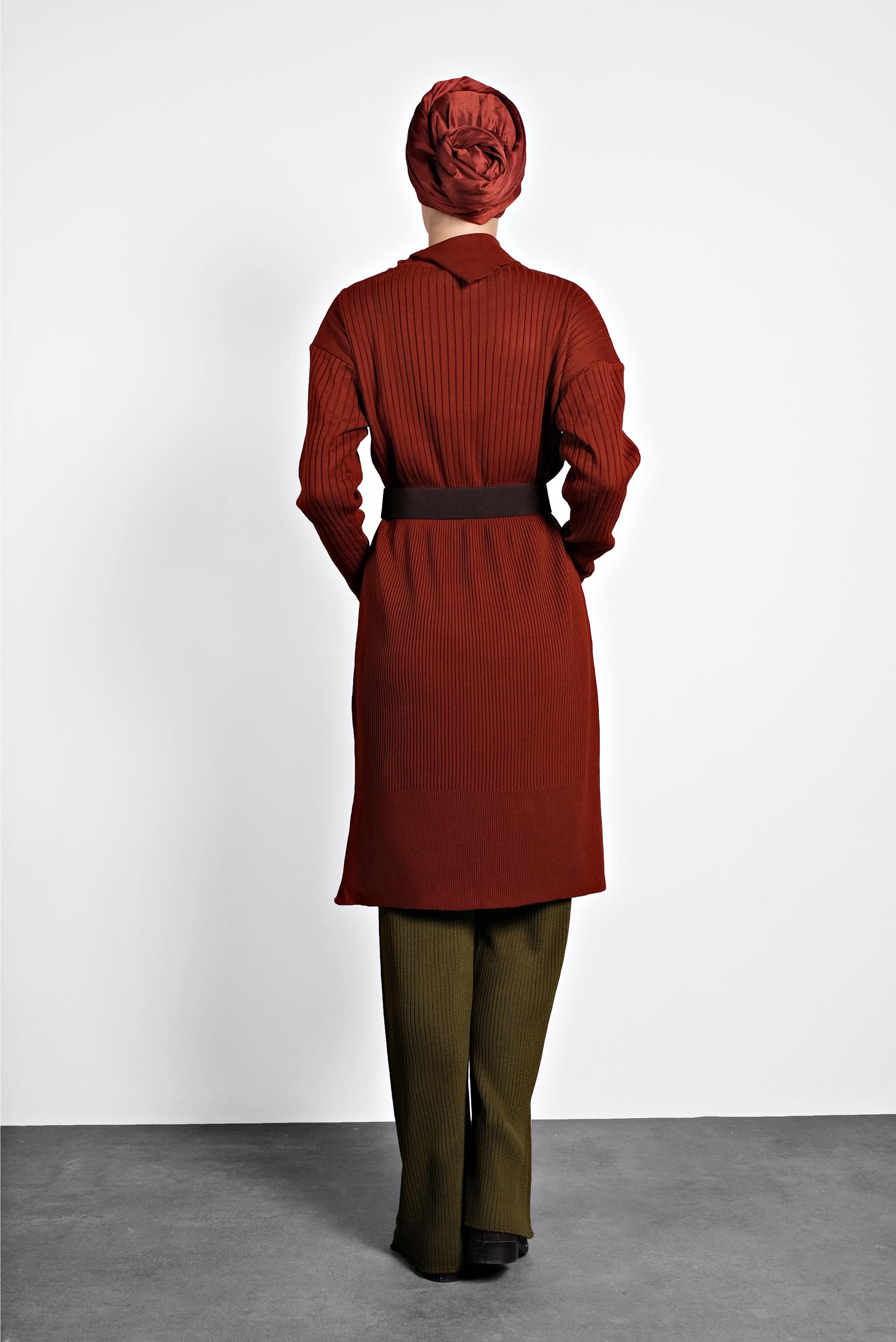 Tesettür giyim TURUNCU FİTİLLİ TRİKO TUNİK 40032 