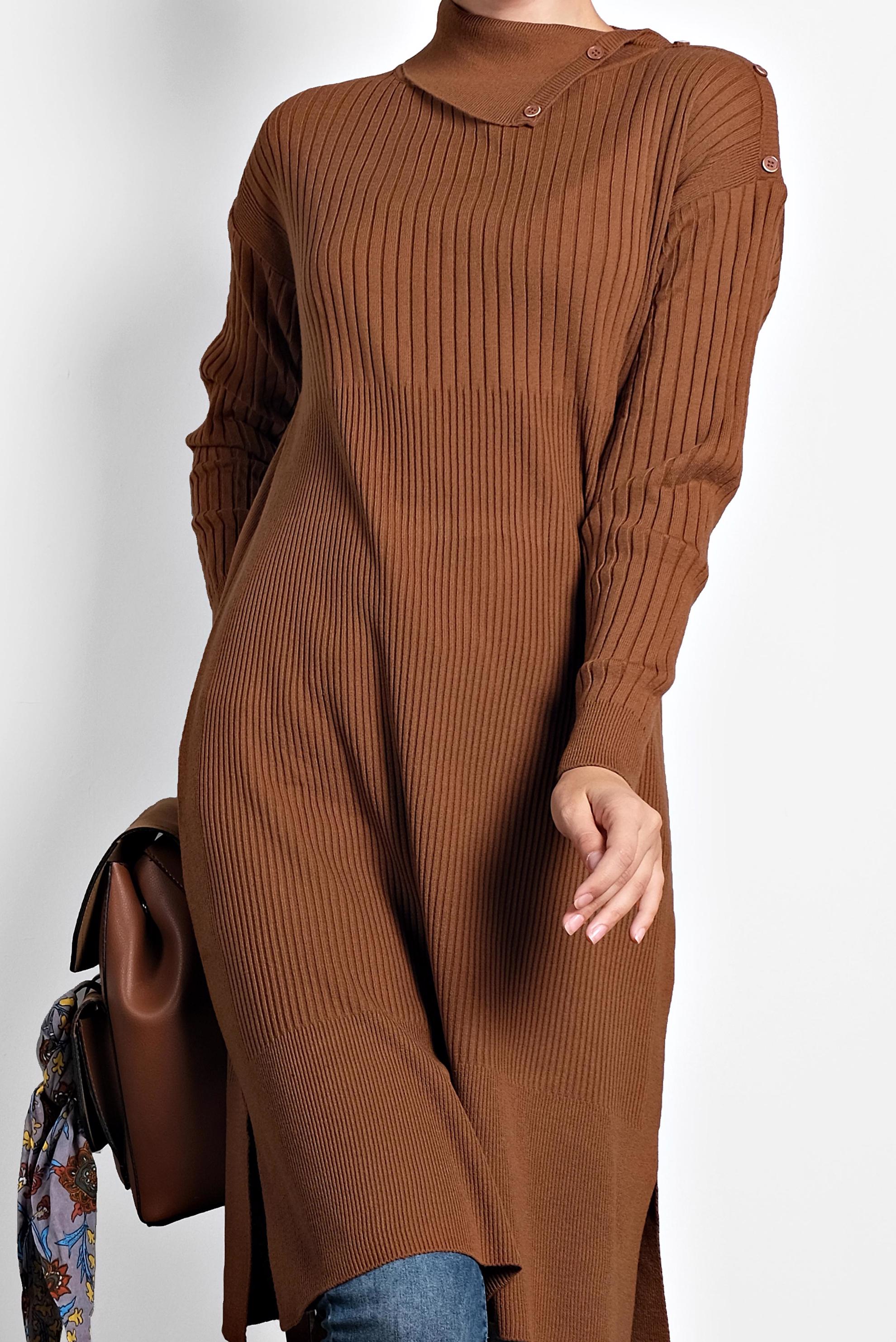 Tesettür giyim TABA FİTİLLİ TRİKO TUNİK 40032 